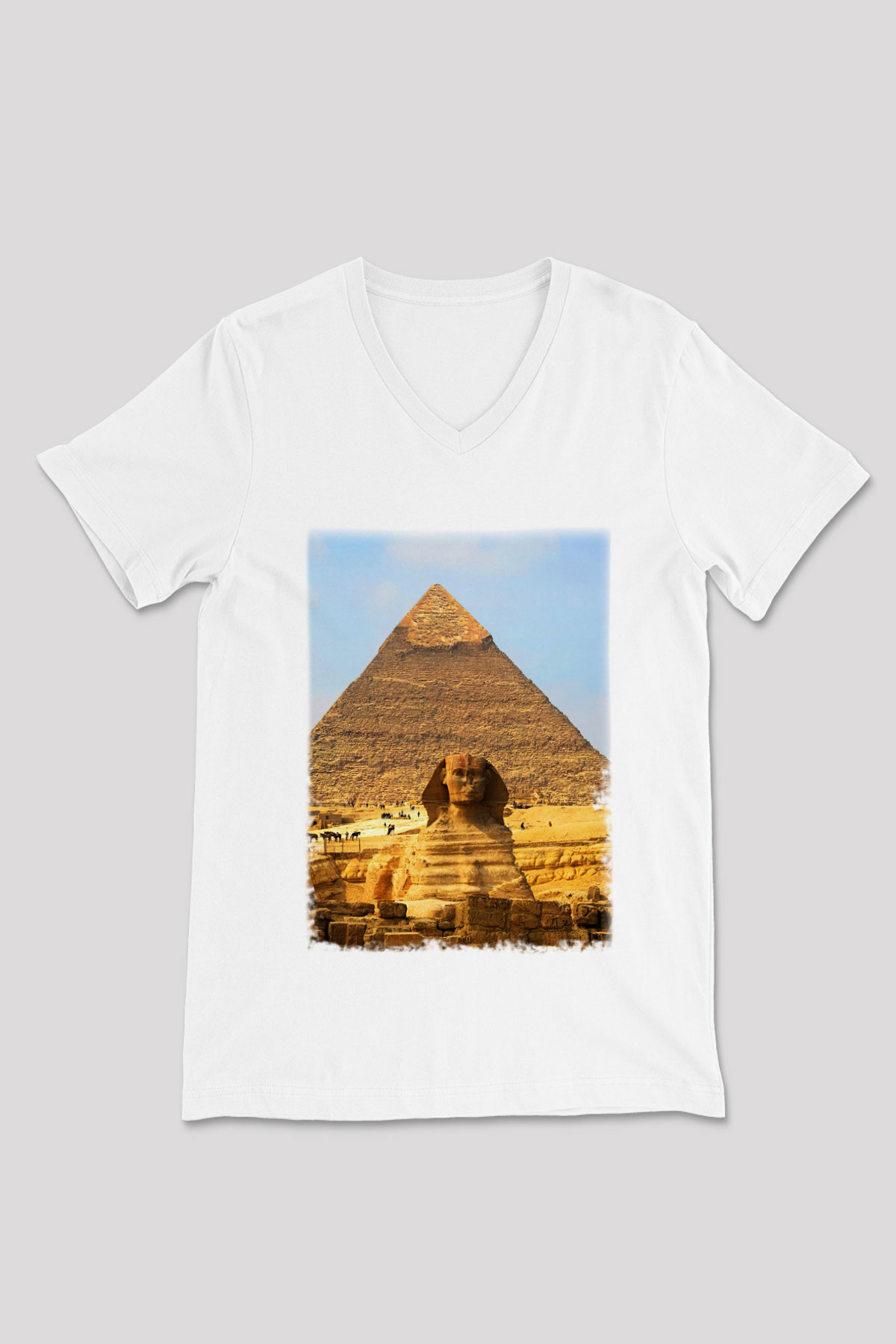 Sfenks Beyaz Unisex V Yaka Tişört T-Shirt