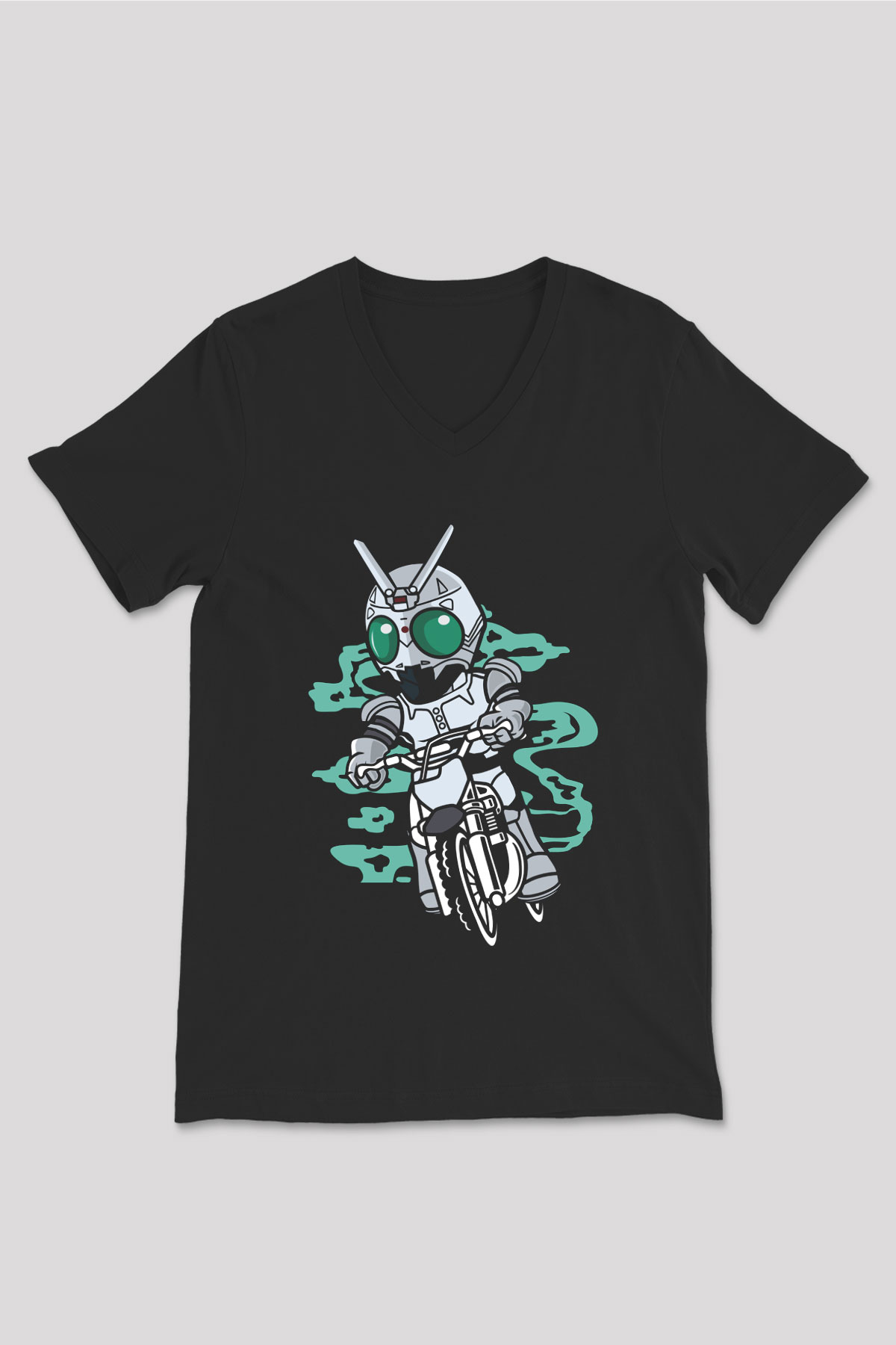 Shadowmoon Motocross Rider Baskılı Siyah Unisex V Yaka Tişört