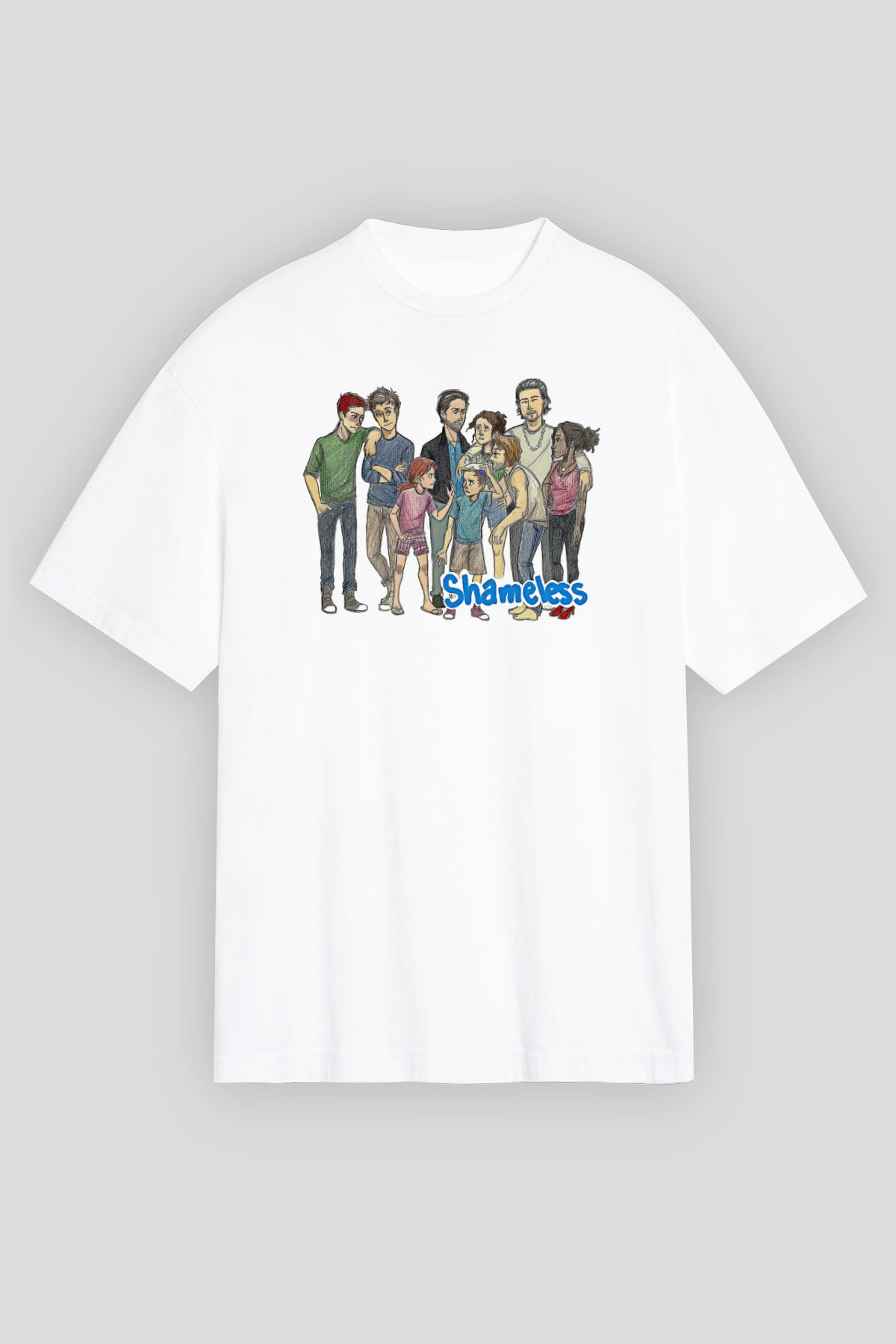 Shameless Baskılı Beyaz Unisex Oversize Tişört - Tshirt