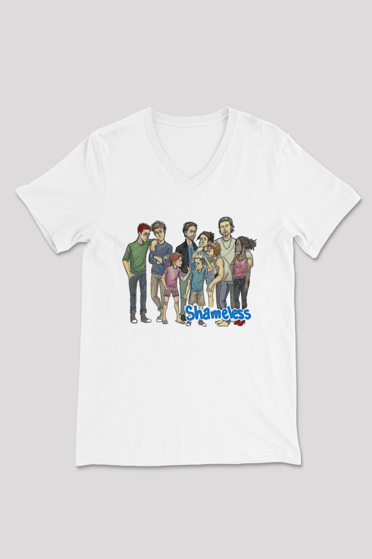 Shameless Baskılı Beyaz Unisex V Yaka Tişört - Tshirt
