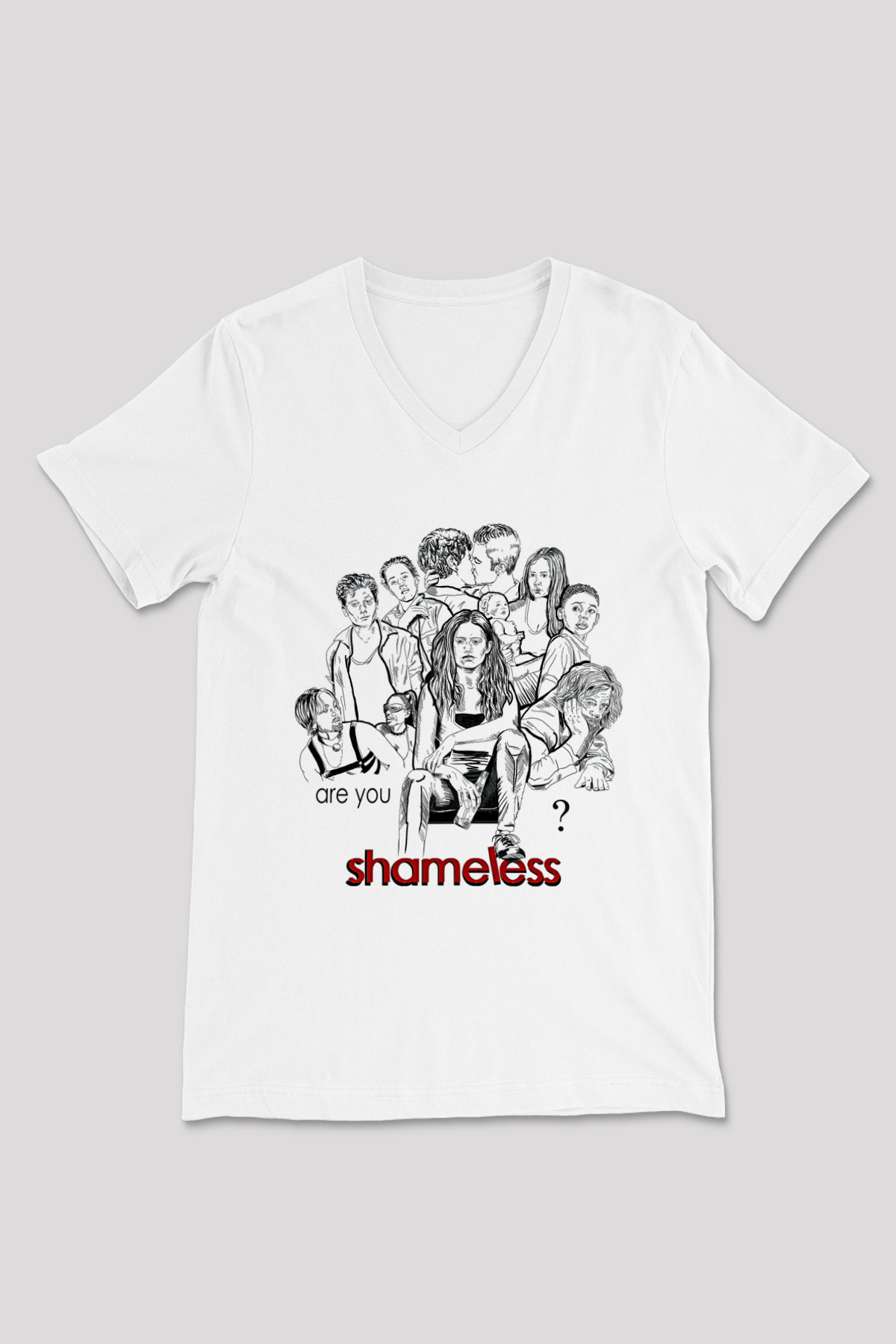Shameless Baskılı Beyaz Unisex V Yaka Tişört - Tshirt