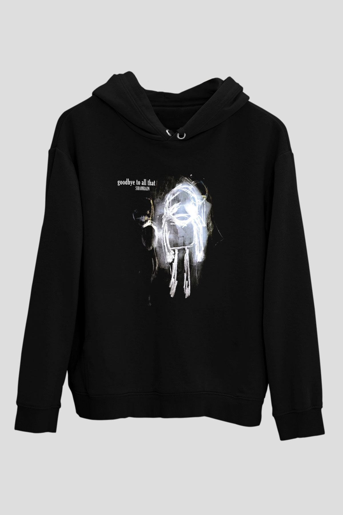 Shamrain Baskılı Unisex Siyah Kapüşonlu Sweatshirt
