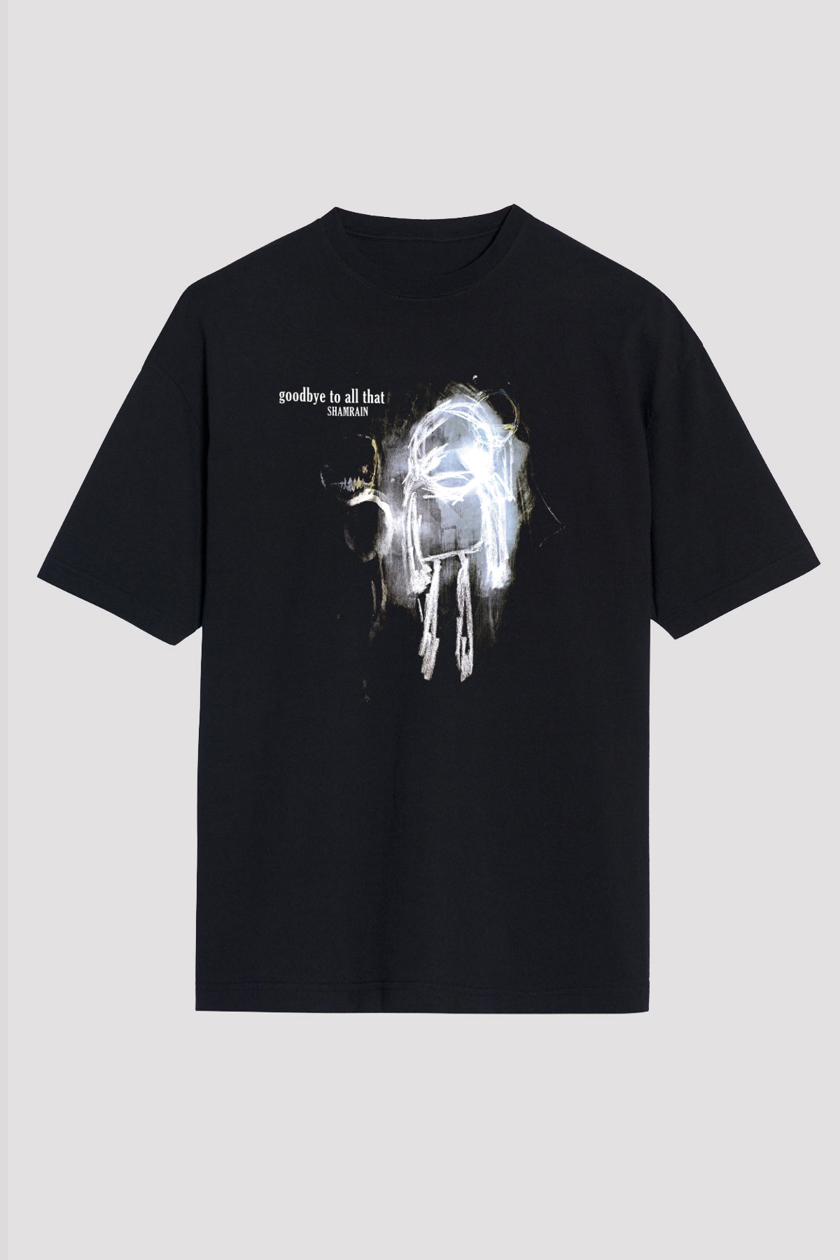 Shamrain Baskılı Unisex Siyah Oversize Tişört - Tshirt