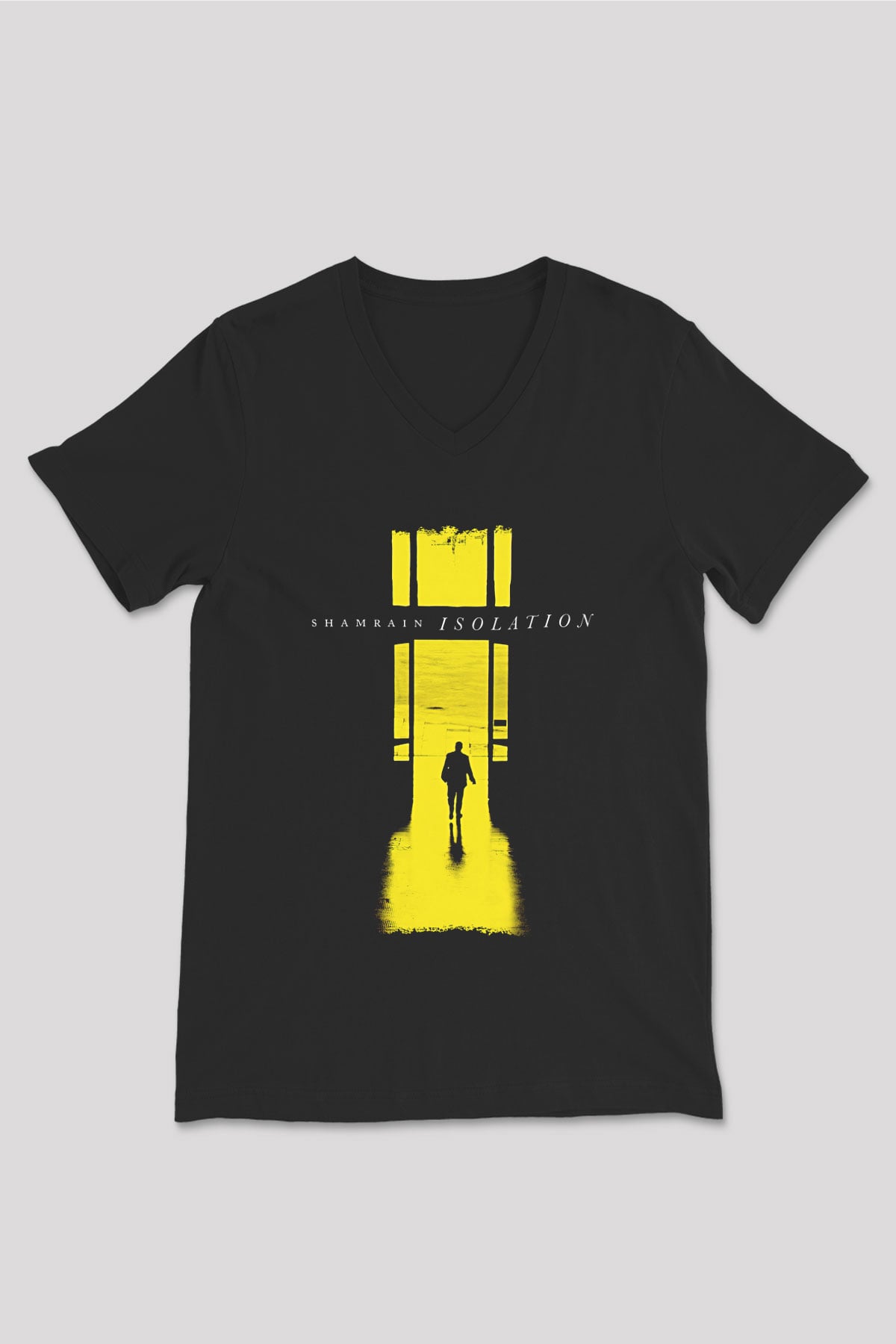 Shamrain Baskılı Unisex Siyah V Yaka Tişört - Tshirt