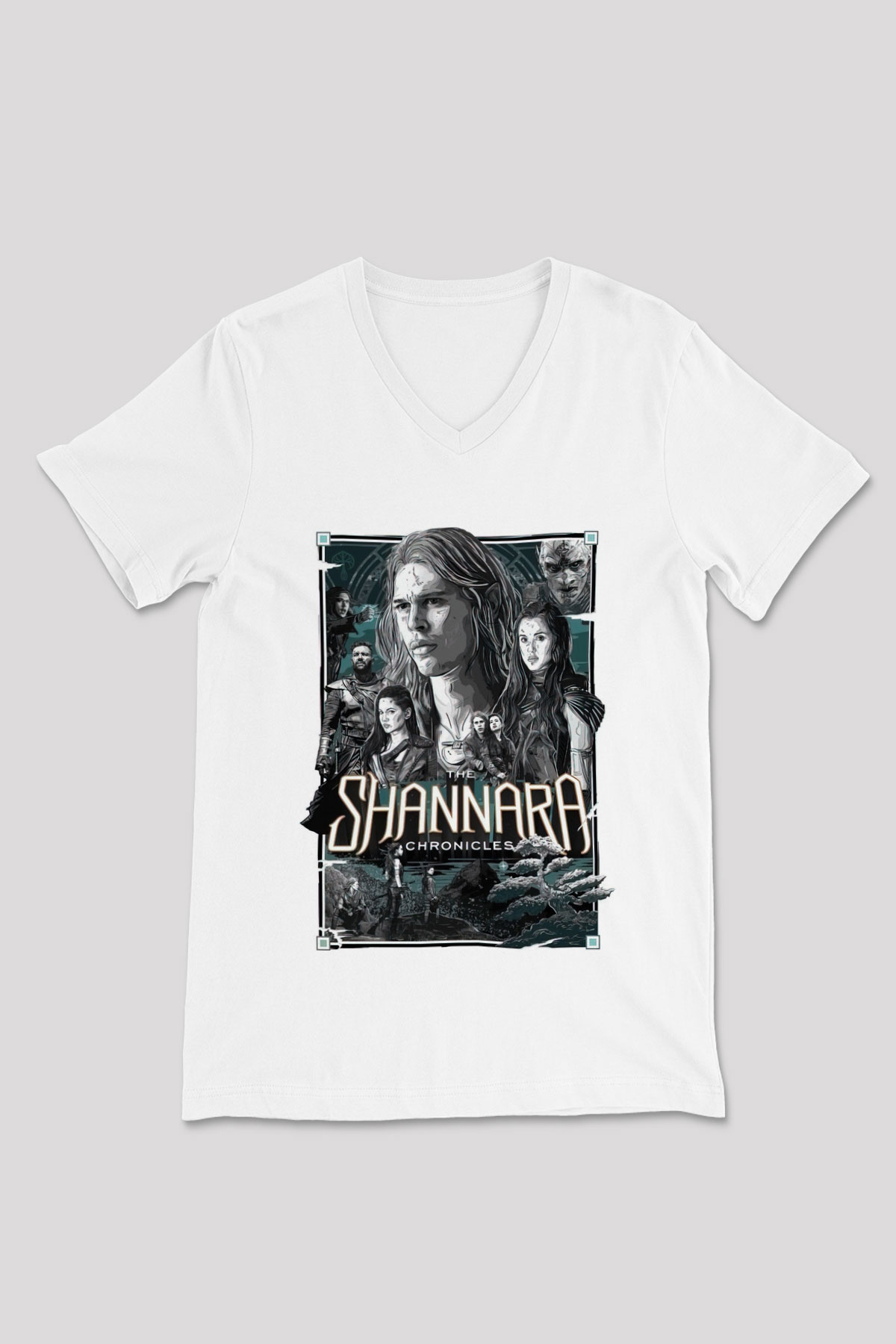Shannara Chronicles Beyaz Unisex V Yaka Tişört