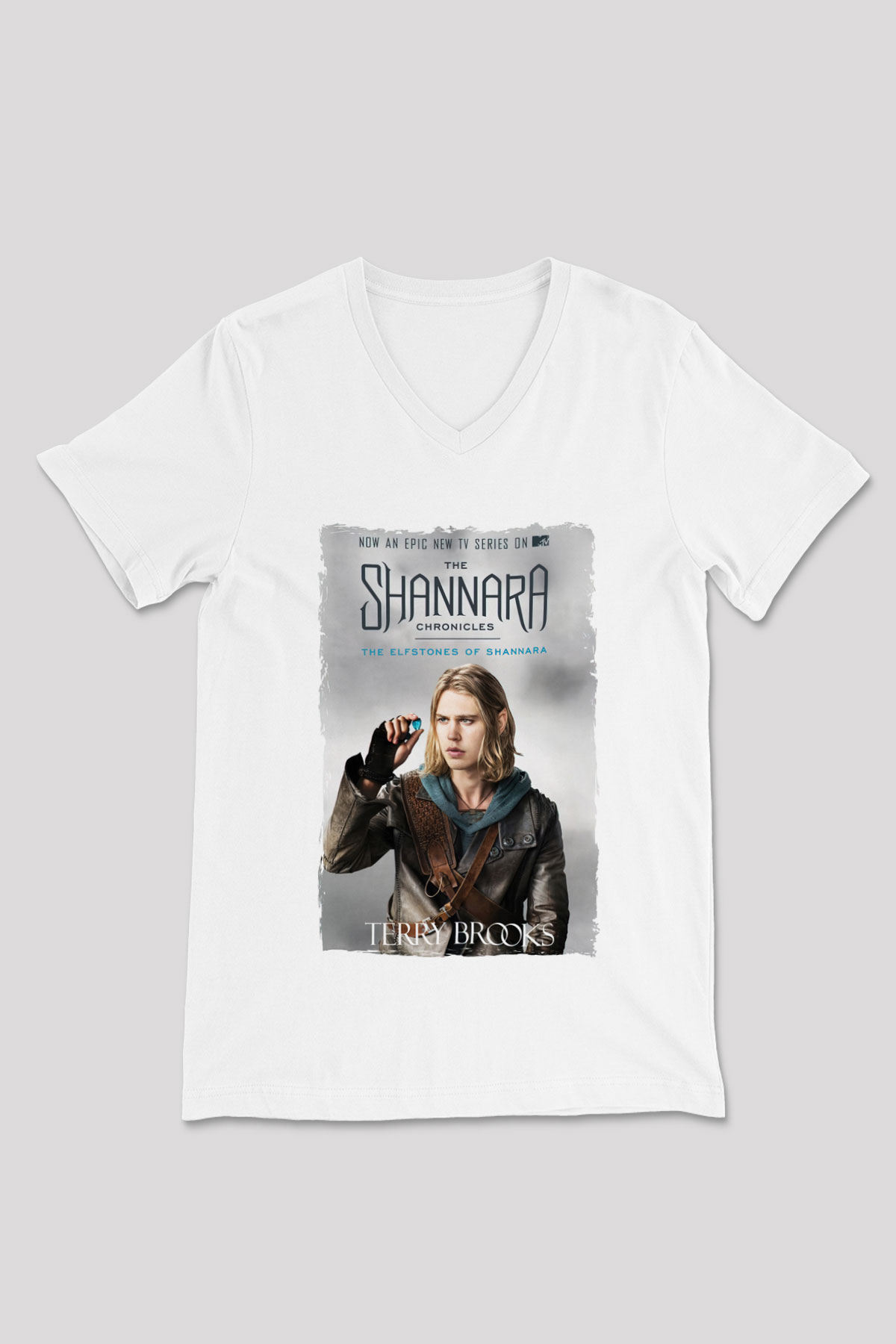 Shannara Chronicles Beyaz Unisex V Yaka Tişört