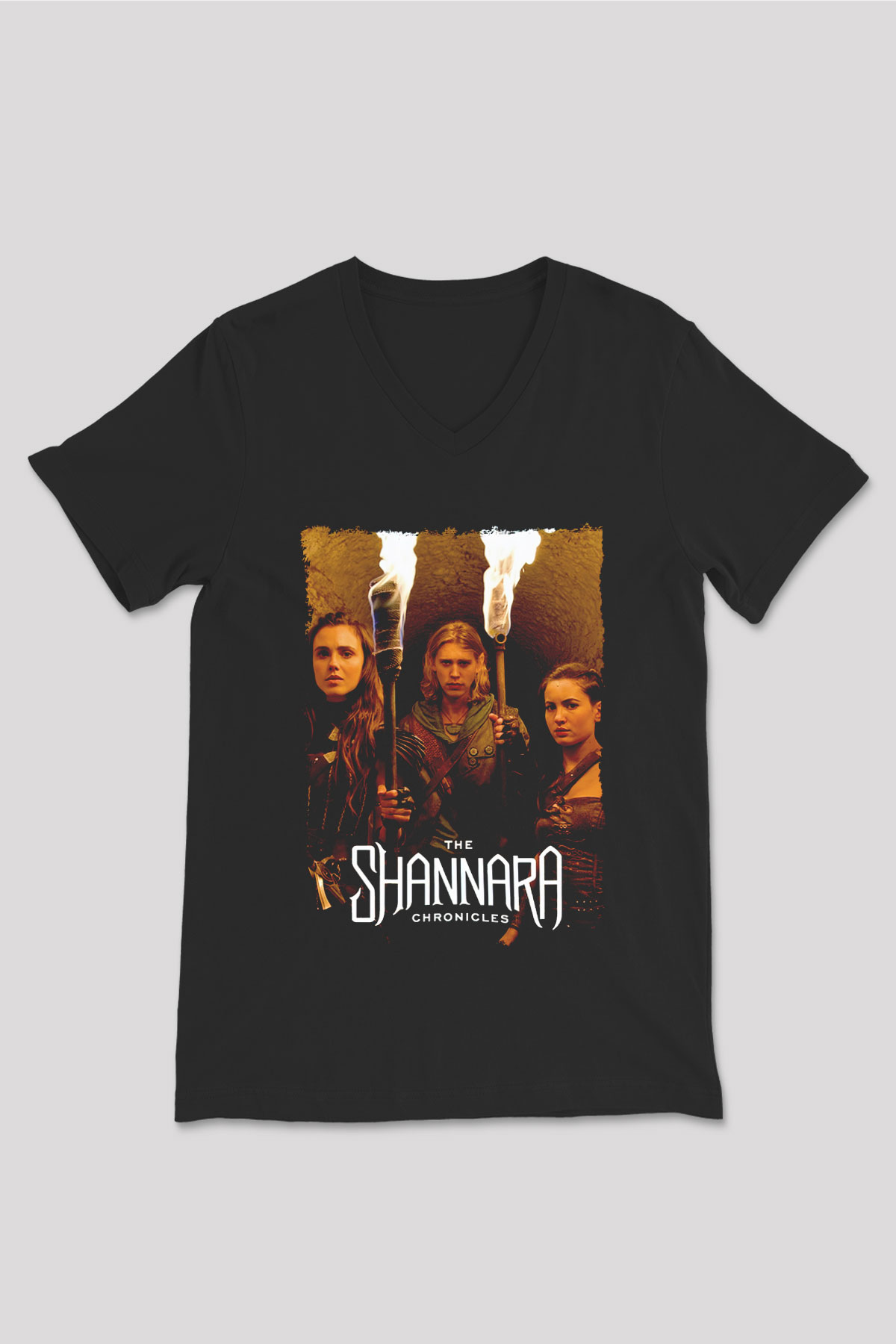 Shannara Chronicles Siyah Unisex V Yaka Tişört