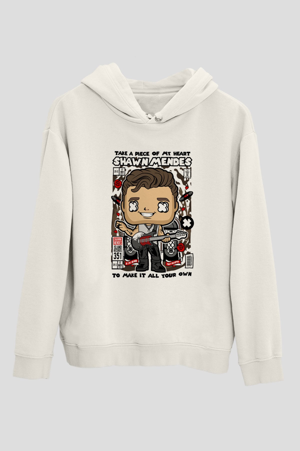 Shawn Mendes Baskılı Unisex Beyaz Hoodie
