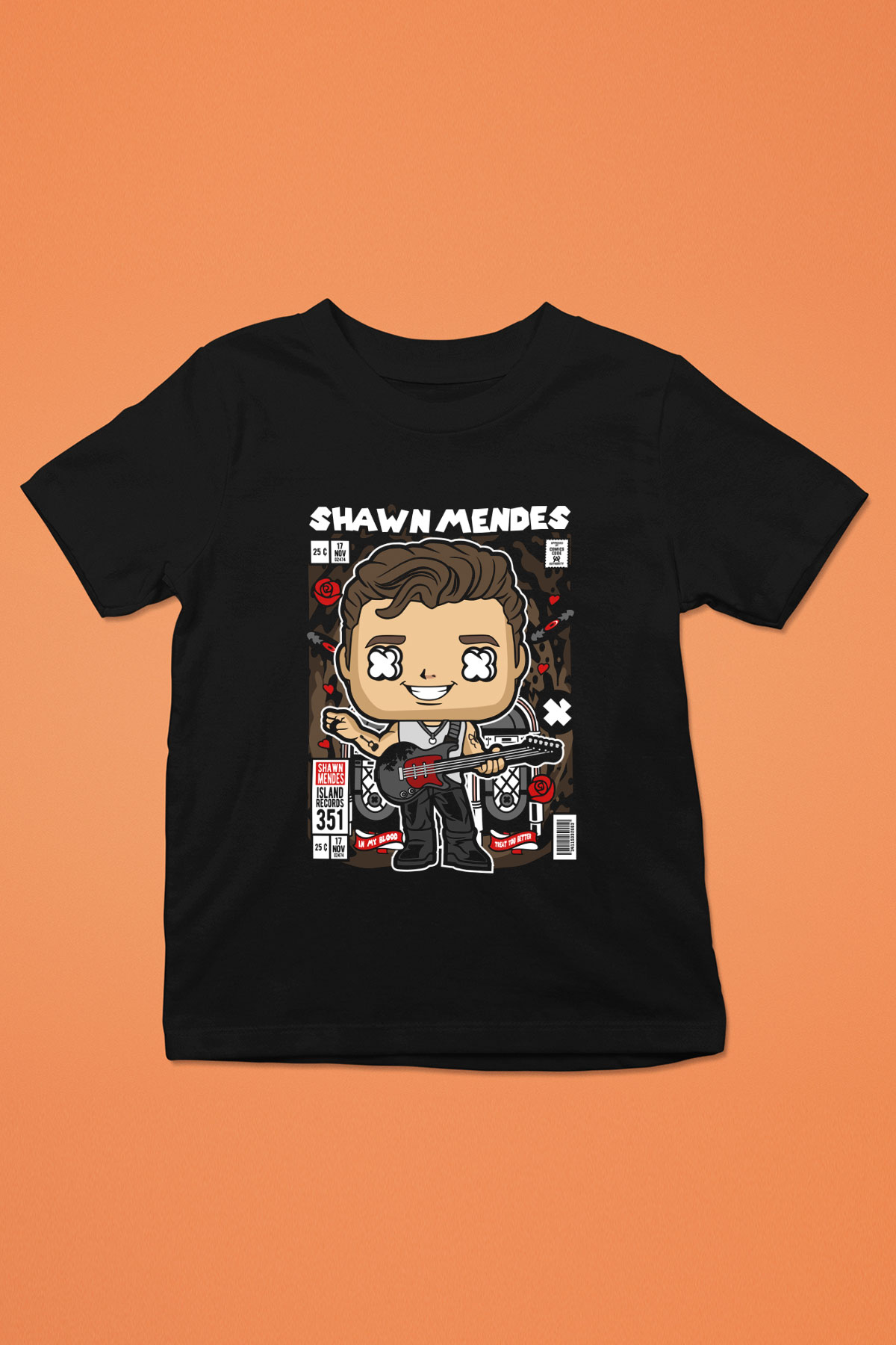 Shawn Mendes Baskılı Unisex Siyah Çocuk Tişört