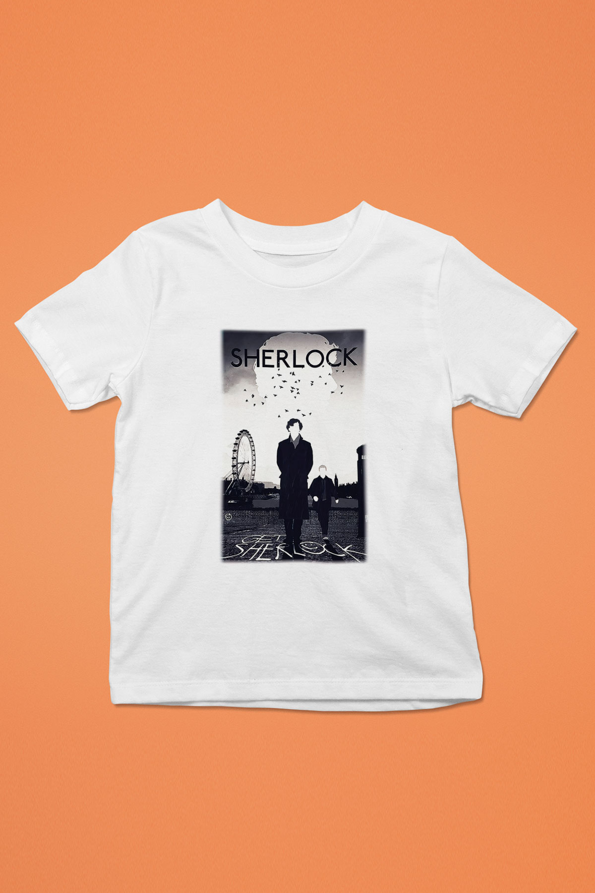 Sherlock Baskılı Beyaz Unisex Çocuk Tişört
