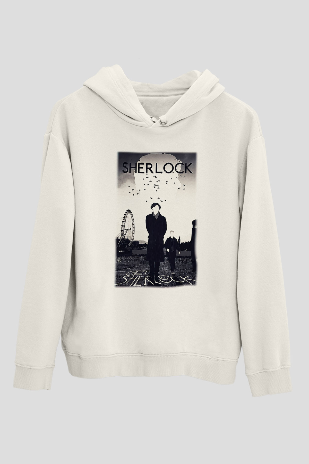 Sherlock Beyaz Unisex Kapşonlu Sweatshirt