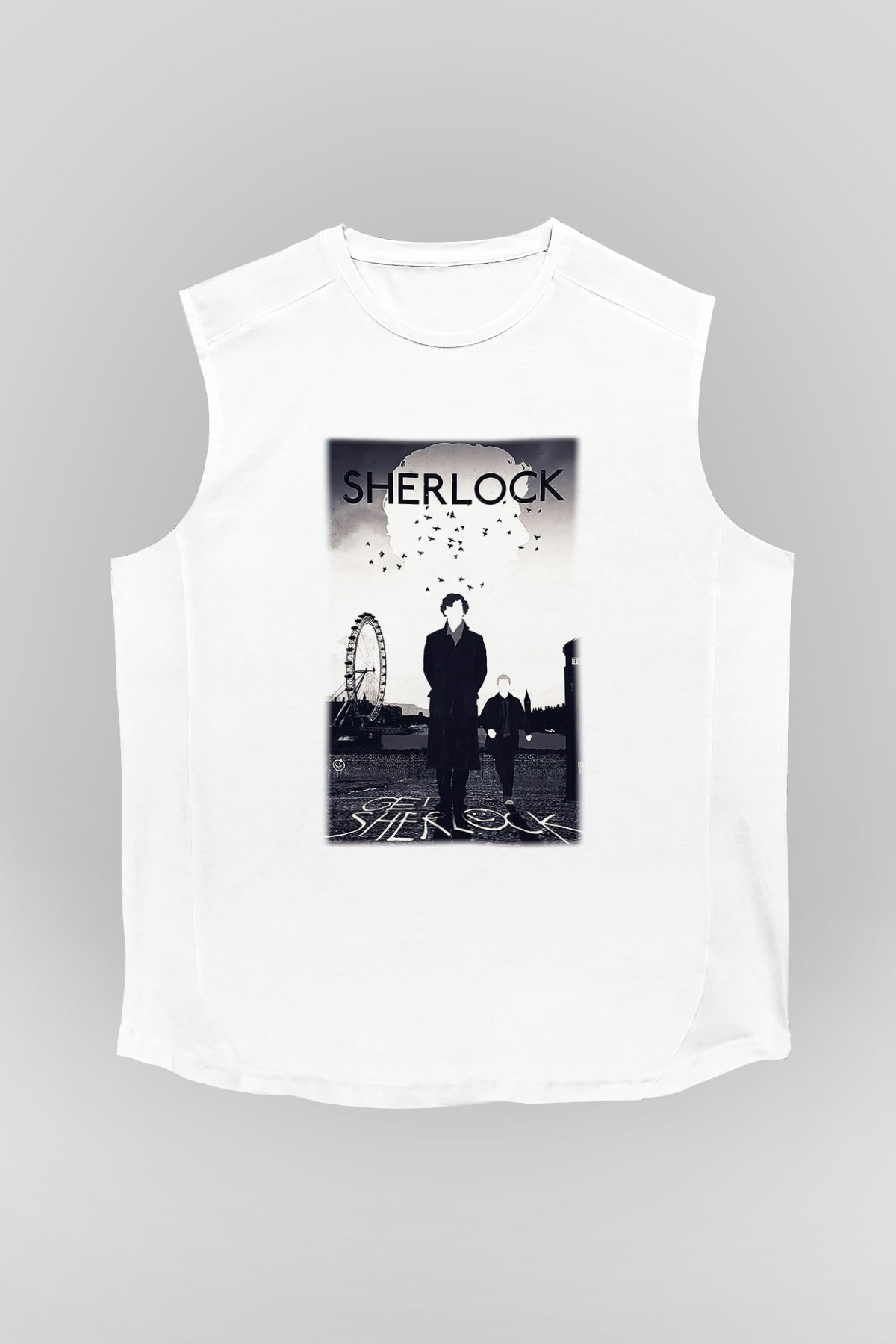 Sherlock Beyaz Unisex Kolsuz Tişört