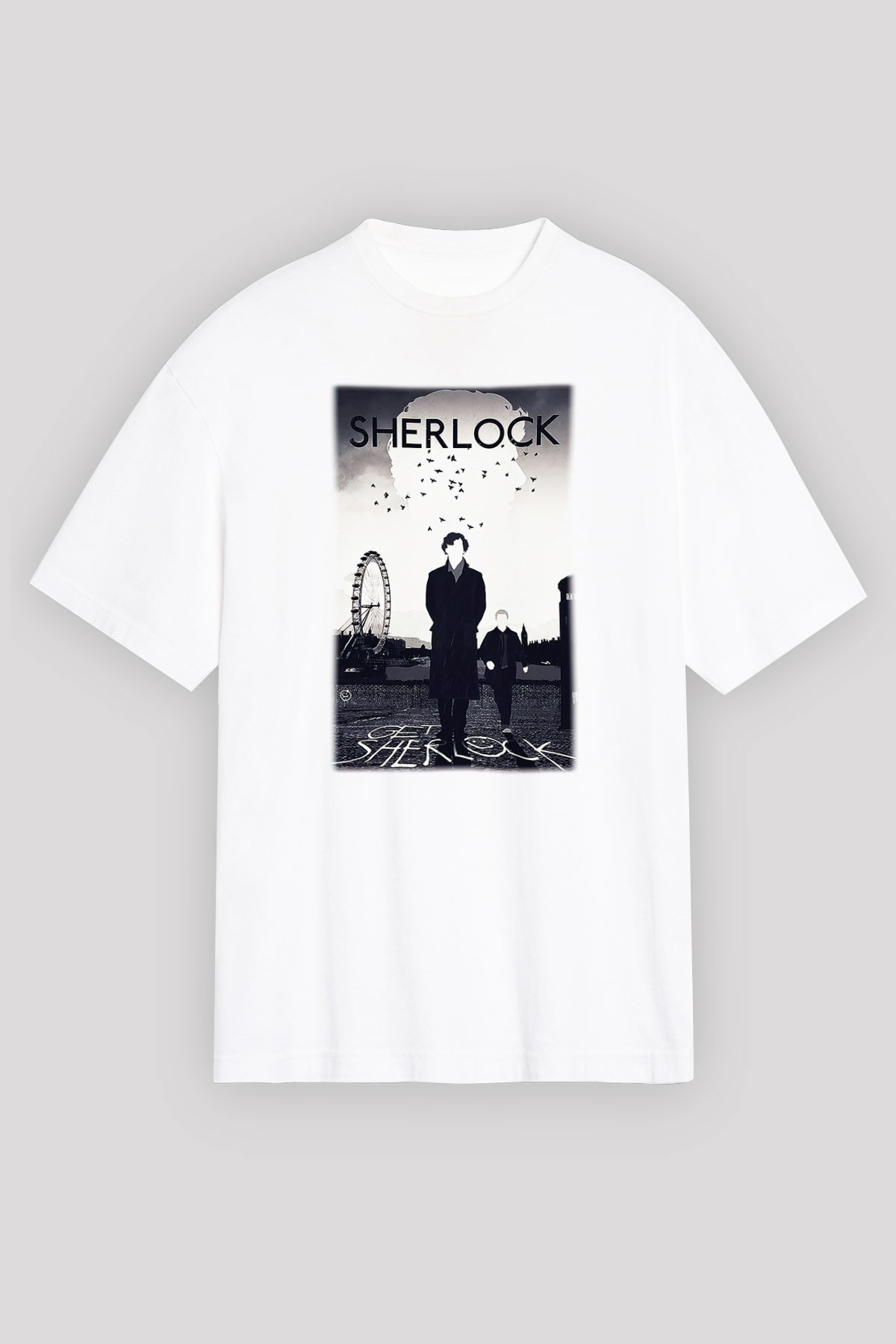 Sherlock Beyaz Unisex Oversize Tişört T-Shirt