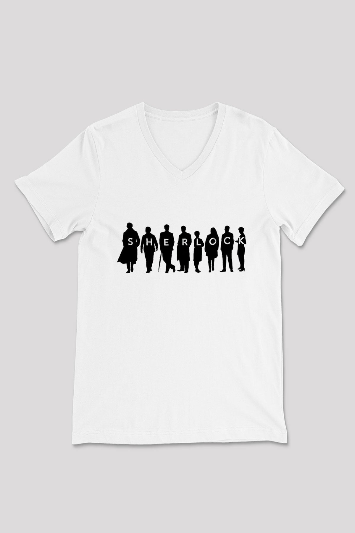 Sherlock Beyaz Unisex V Yaka Tişört T-Shirt