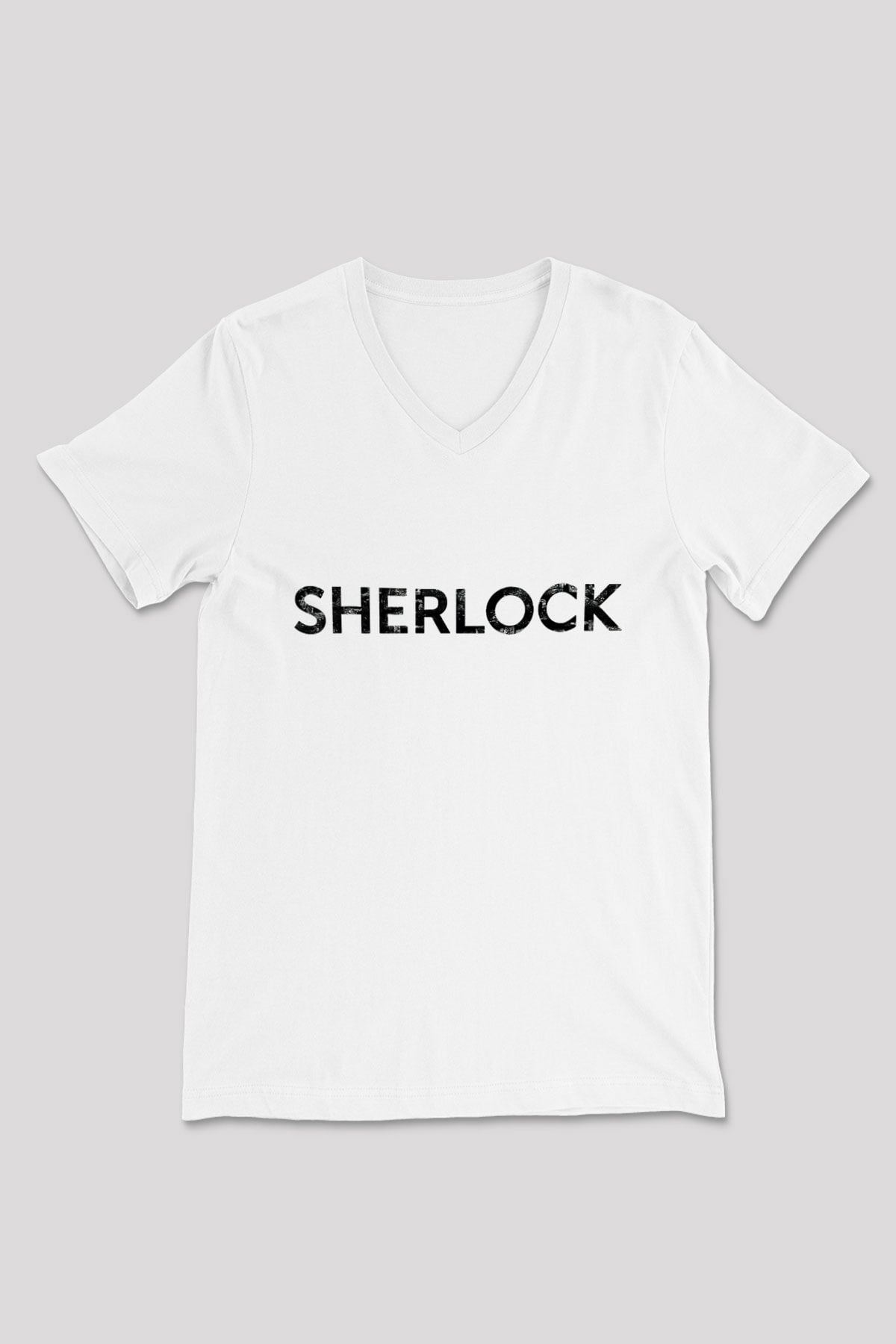 Sherlock Beyaz Unisex V Yaka Tişört T-Shirt