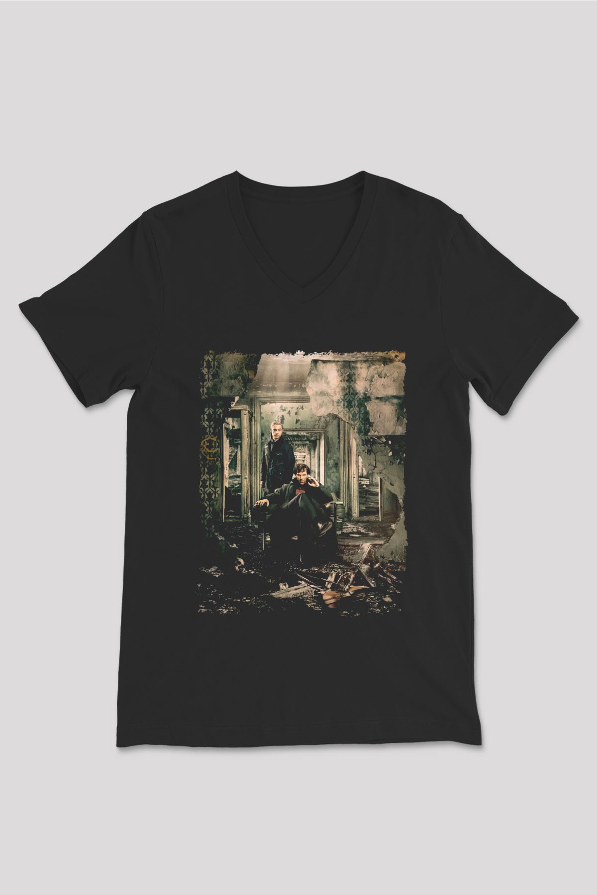 Sherlock Siyah Unisex V Yaka Tişört
