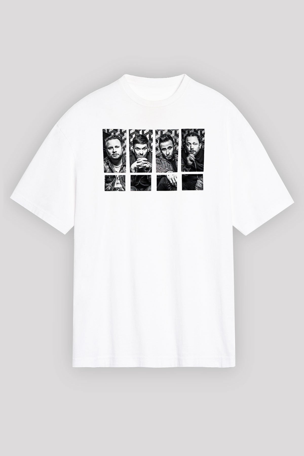 Shinedown Baskılı Beyaz Unisex Oversize Tişört - Tshirt