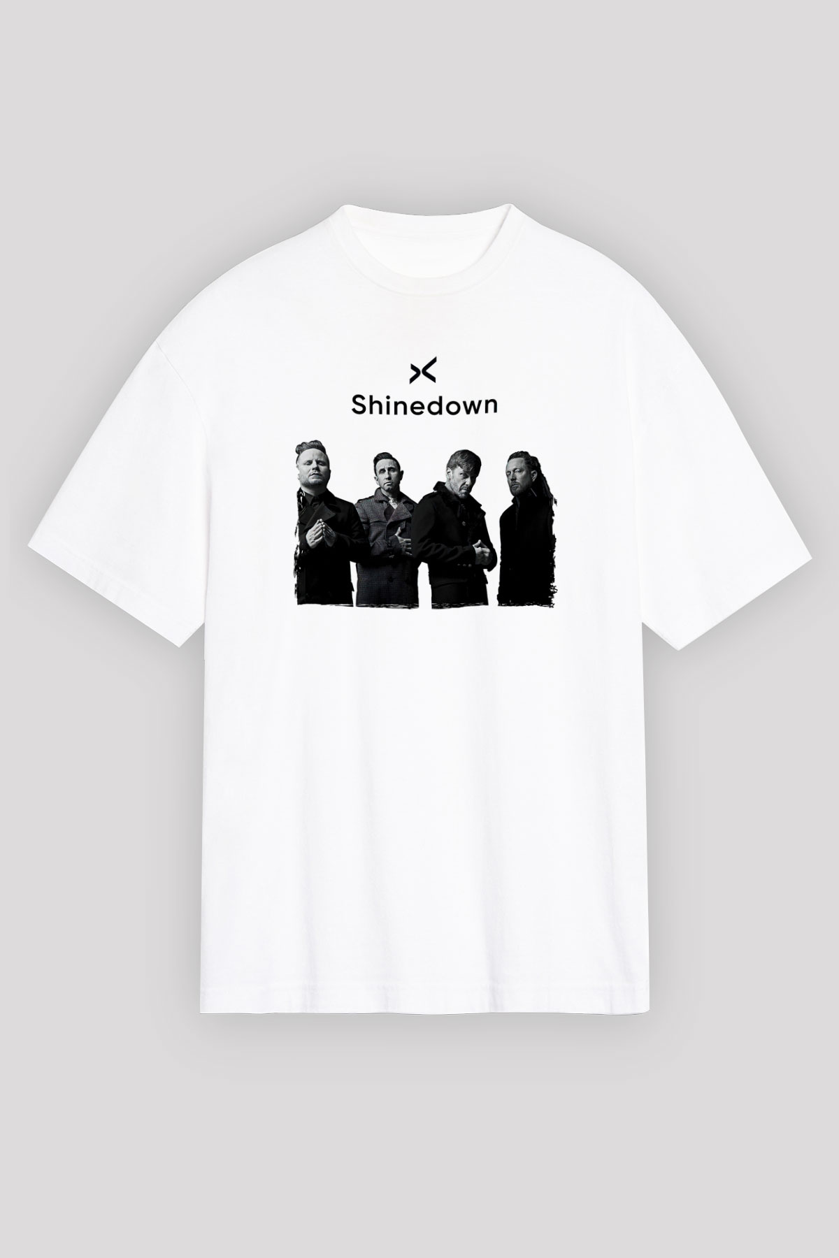 Shinedown Baskılı Beyaz Unisex Oversize Tişört - Tshirt