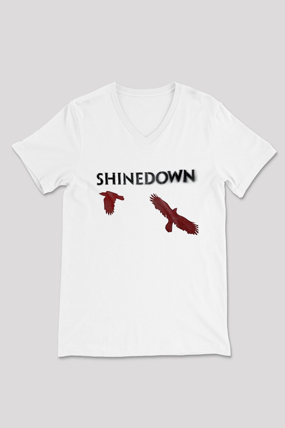 Shinedown Baskılı Beyaz Unisex V Yaka Tişört - Tshirt