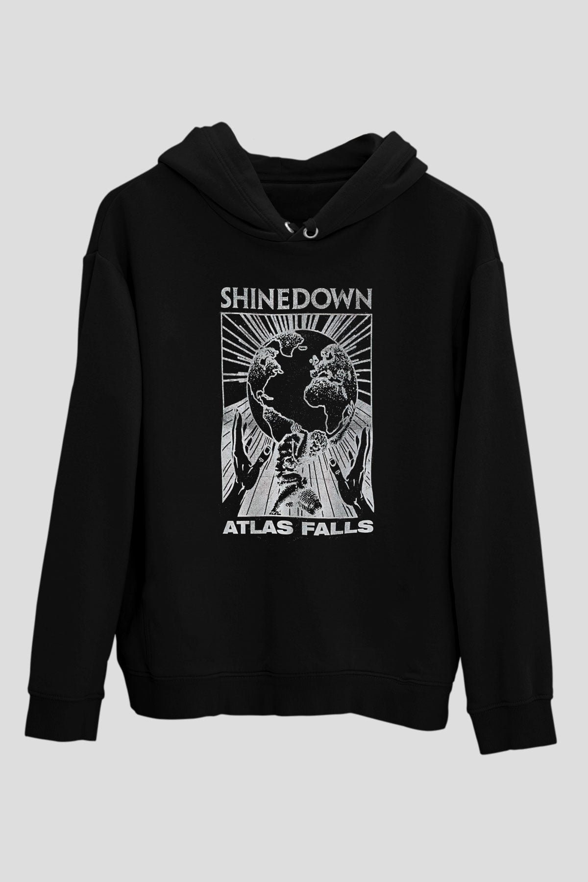 Shinedown Baskılı Unisex Siyah Kapüşonlu Sweatshirt