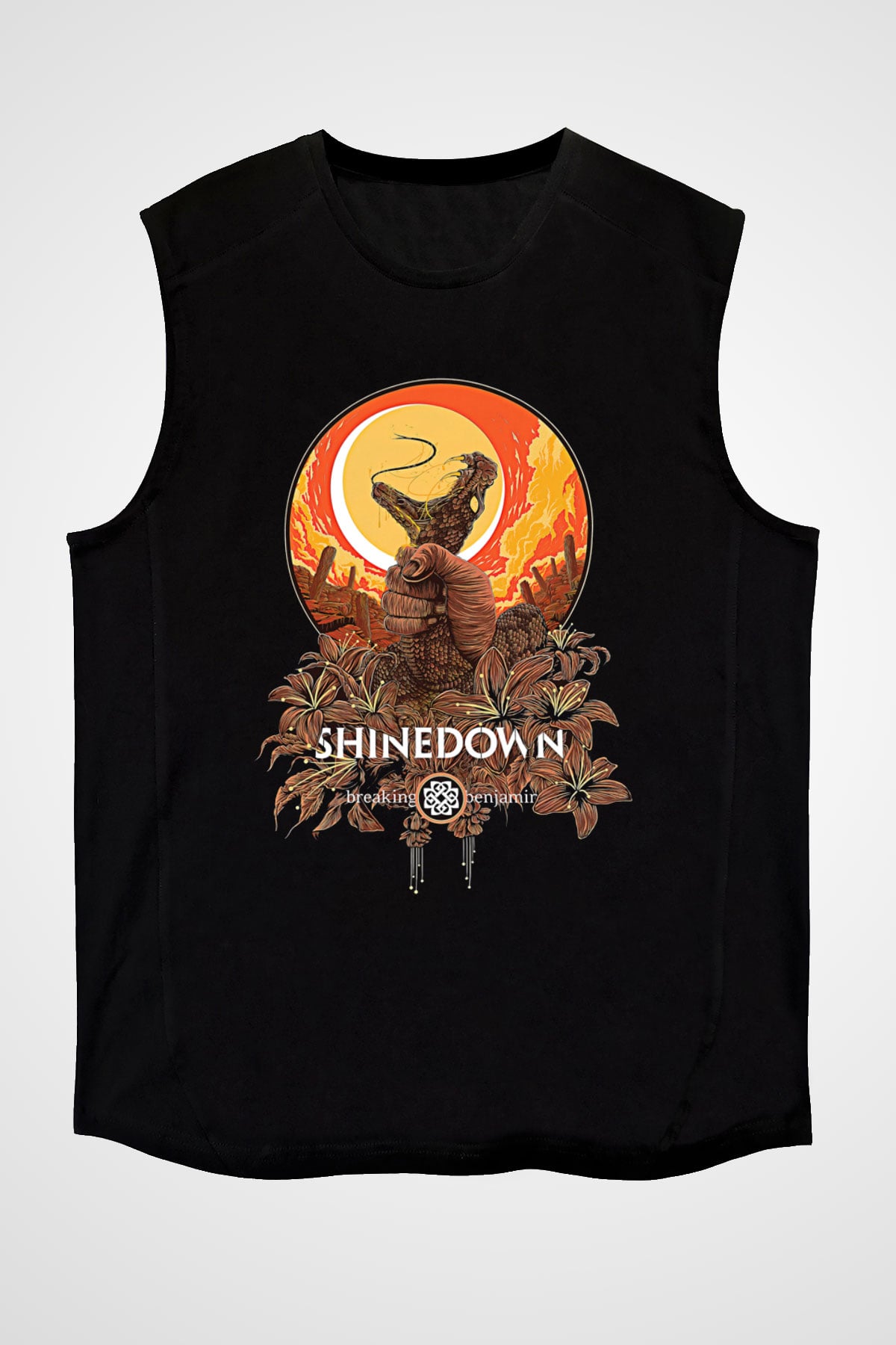 Shinedown Baskılı Unisex Siyah Kolsuz Tişört - Tshirt