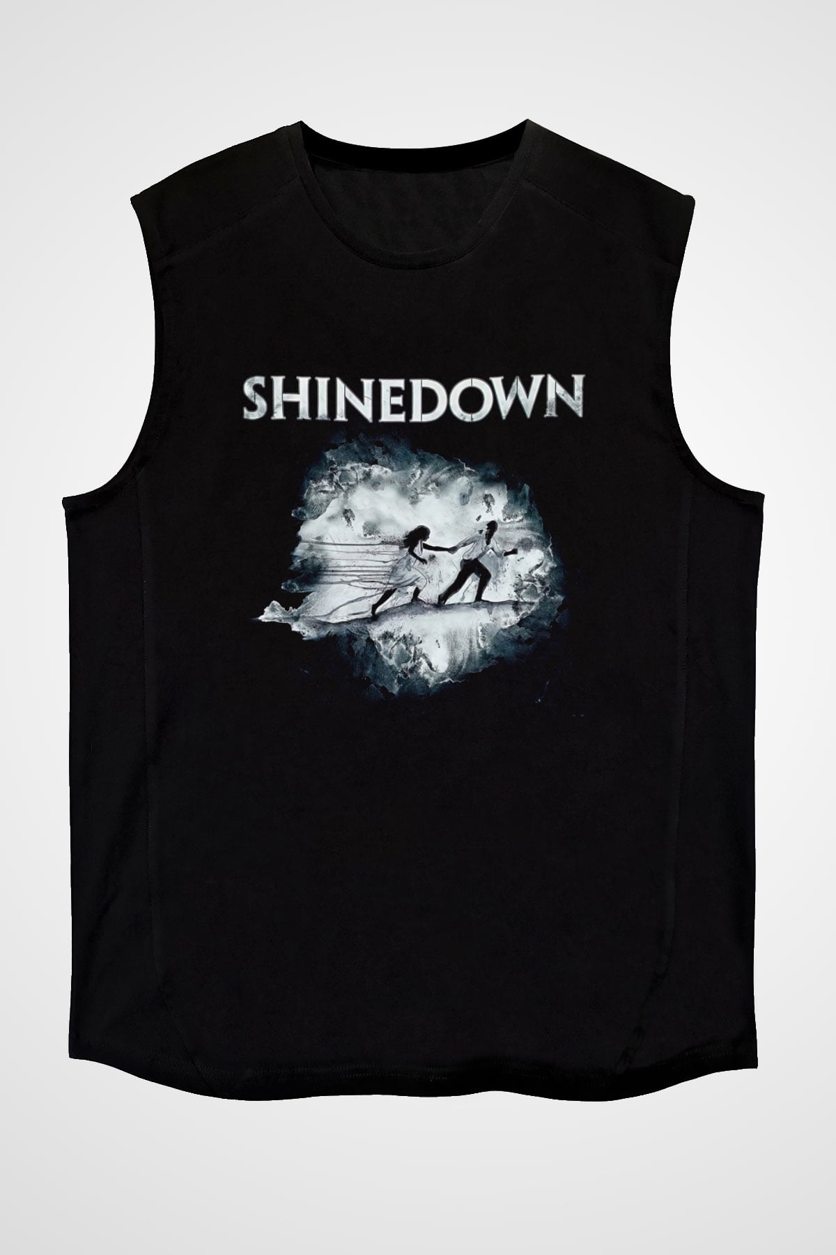 Shinedown Baskılı Unisex Siyah Kolsuz Tişört - Tshirt