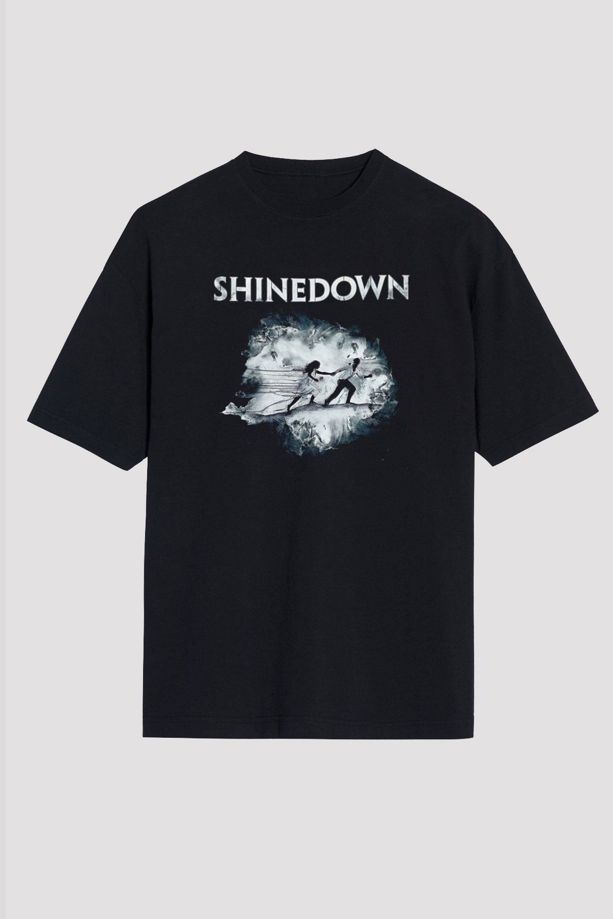 Shinedown Baskılı Unisex Siyah Oversize Tişört - Tshirt