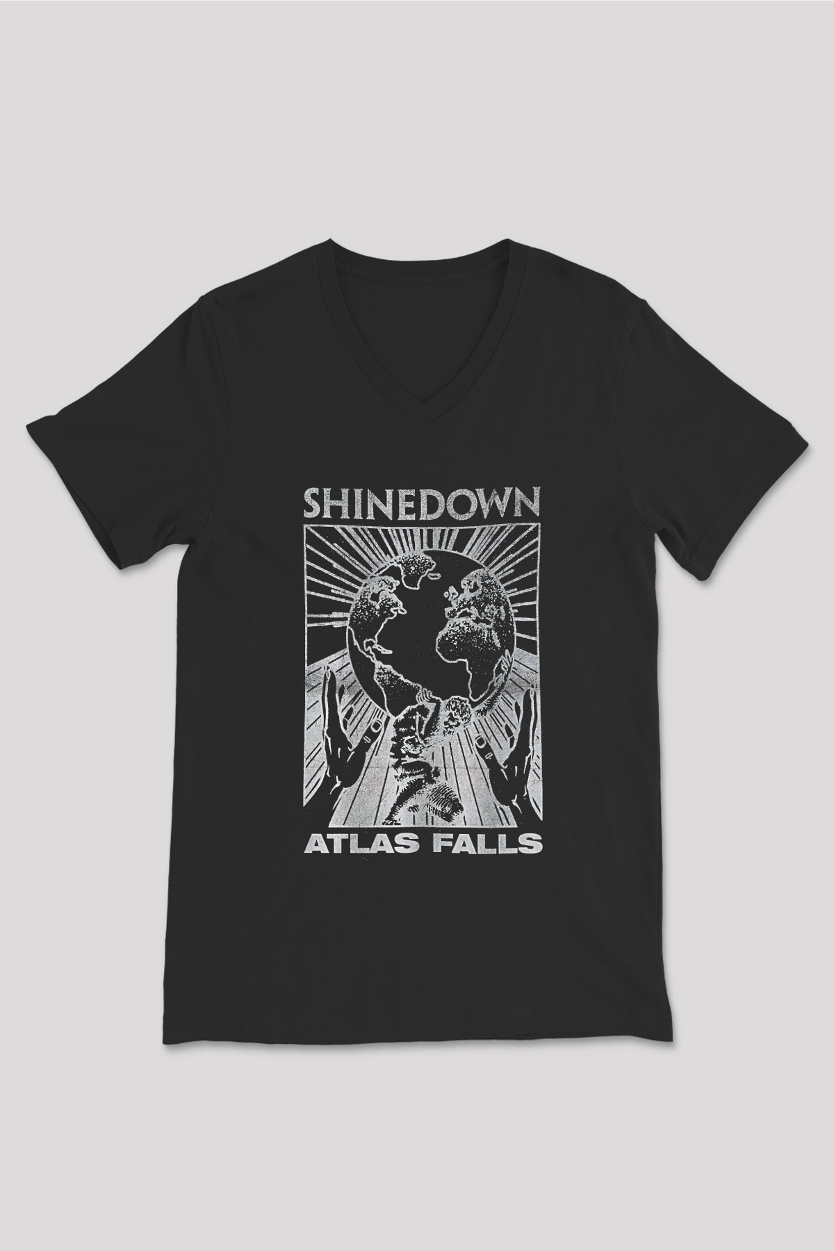 Shinedown Baskılı Unisex Siyah V Yaka Tişört - Tshirt
