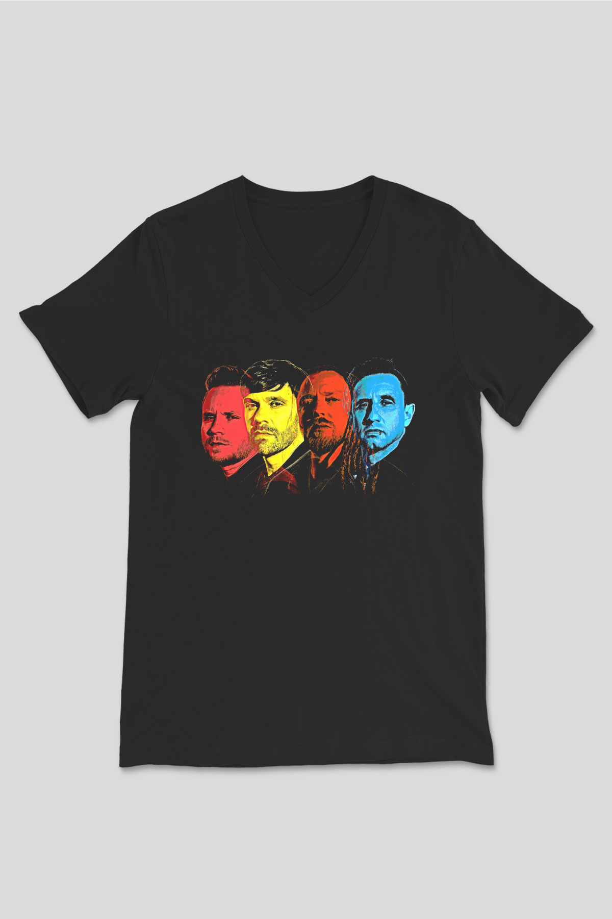Shinedown Baskılı Unisex Siyah V Yaka Tişört - Tshirt