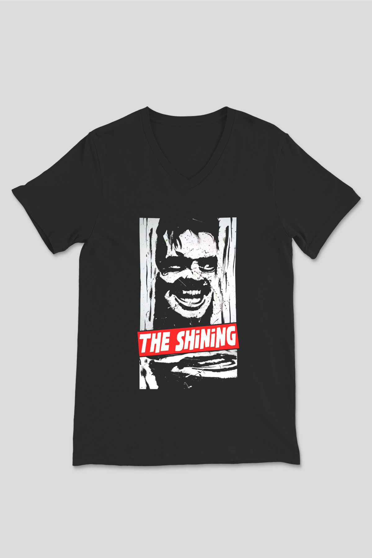 Shining Siyah Unisex V Yaka Tişört