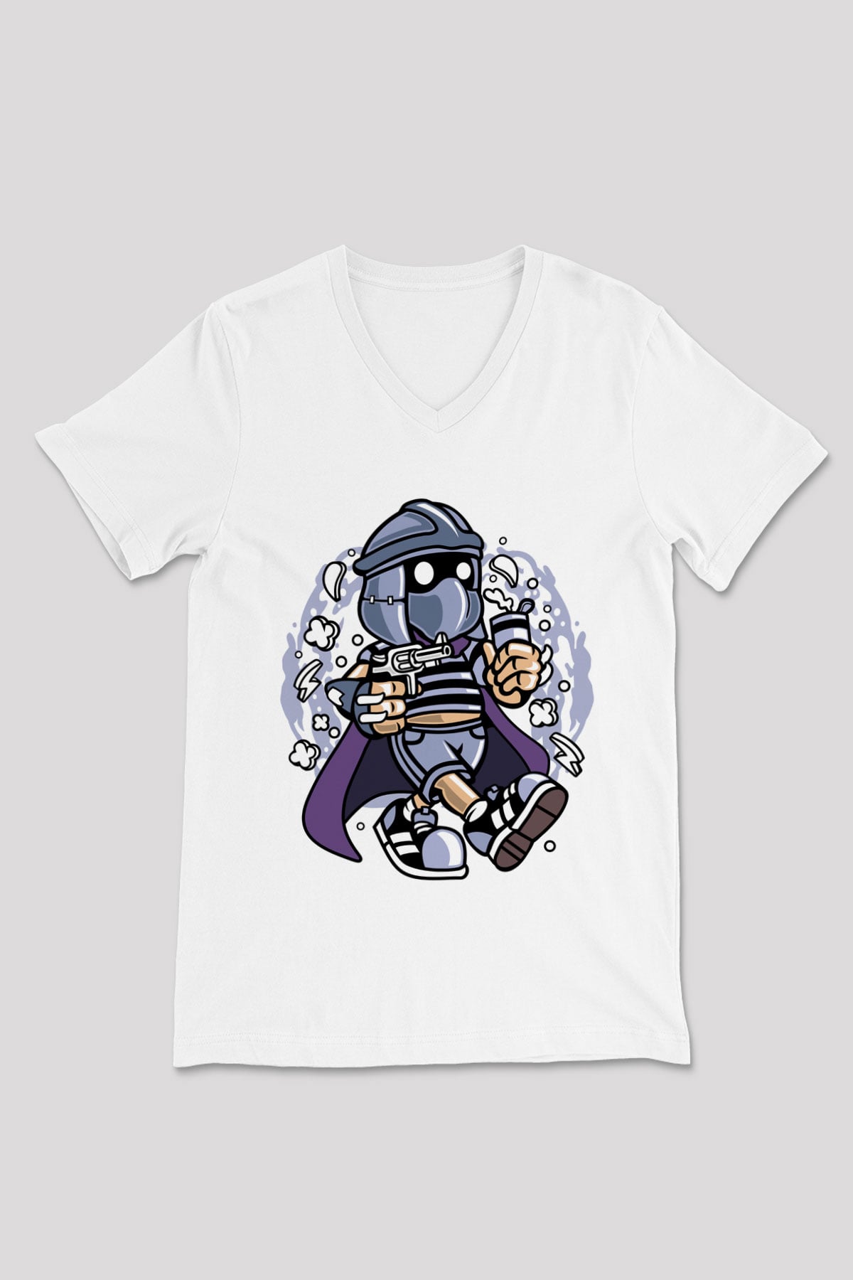 Shredder Bastard Baskılı Beyaz Unisex V Yaka Tişört