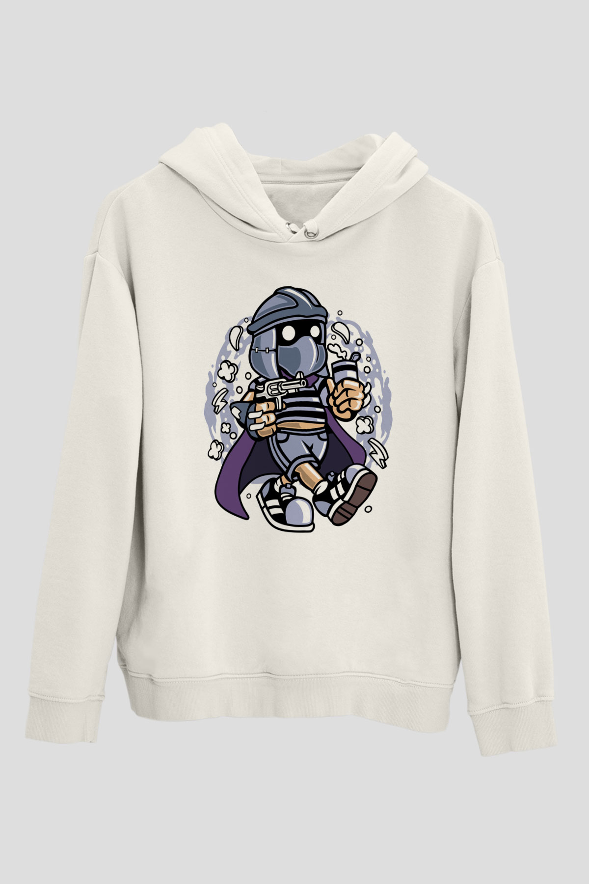 Shredder Bastard Baskılı Beyaz Unisex Hoodie