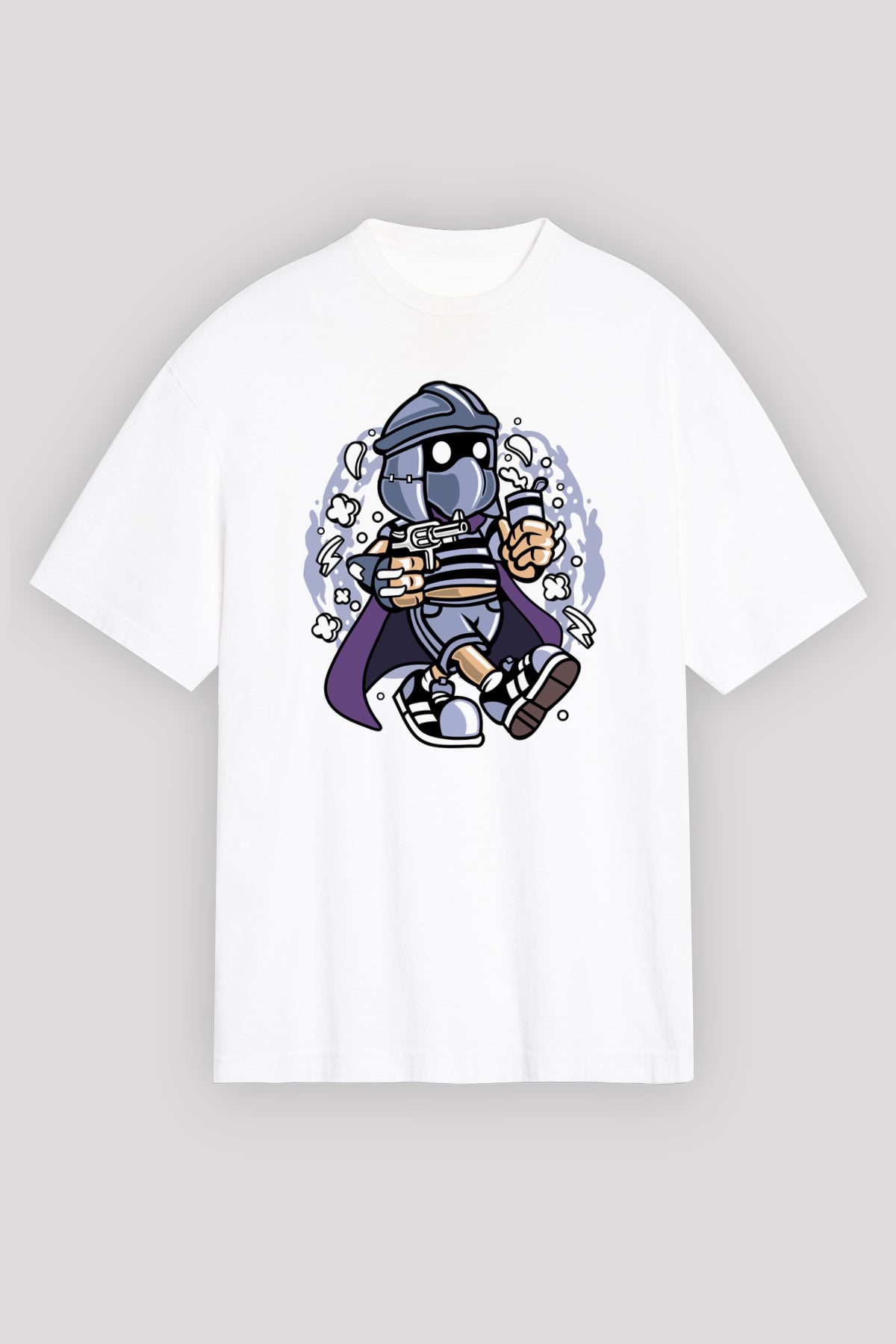 Shredder Bastard Baskılı Beyaz Unisex Oversize Tişört