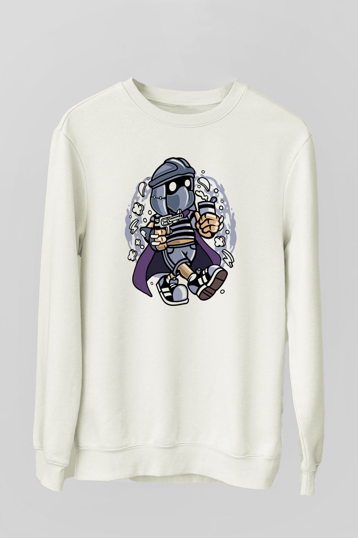 Shredder Bastard Baskılı Beyaz Unisex Sweatshirt
