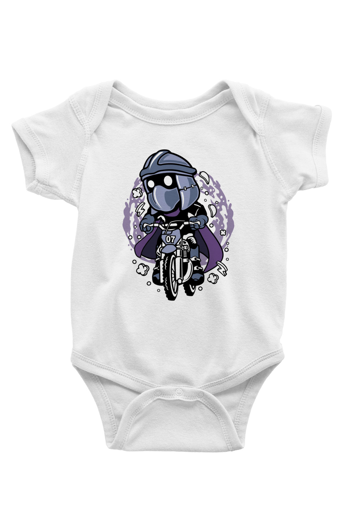 Shredder Biker Baskılı Beyaz Unisex Bebek Body - Zıbın