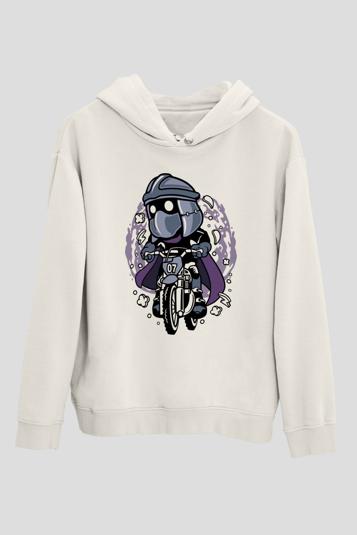 Shredder Biker Baskılı Beyaz Unisex Hoodie