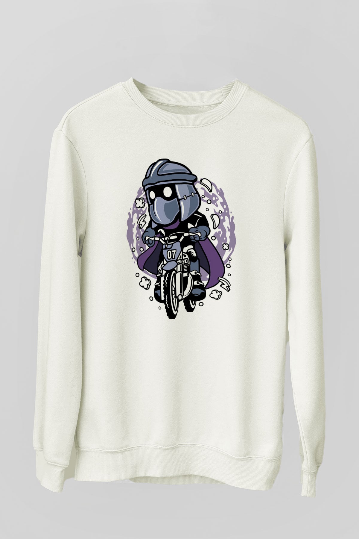 Shredder Biker Baskılı Beyaz Unisex Sweatshirt