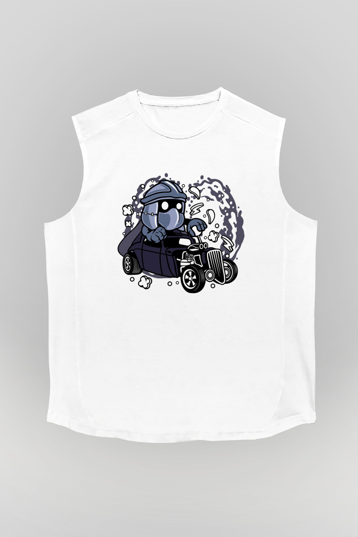 Shredder Hotrod Baskılı Beyaz Unisex Kolsuz Tişört