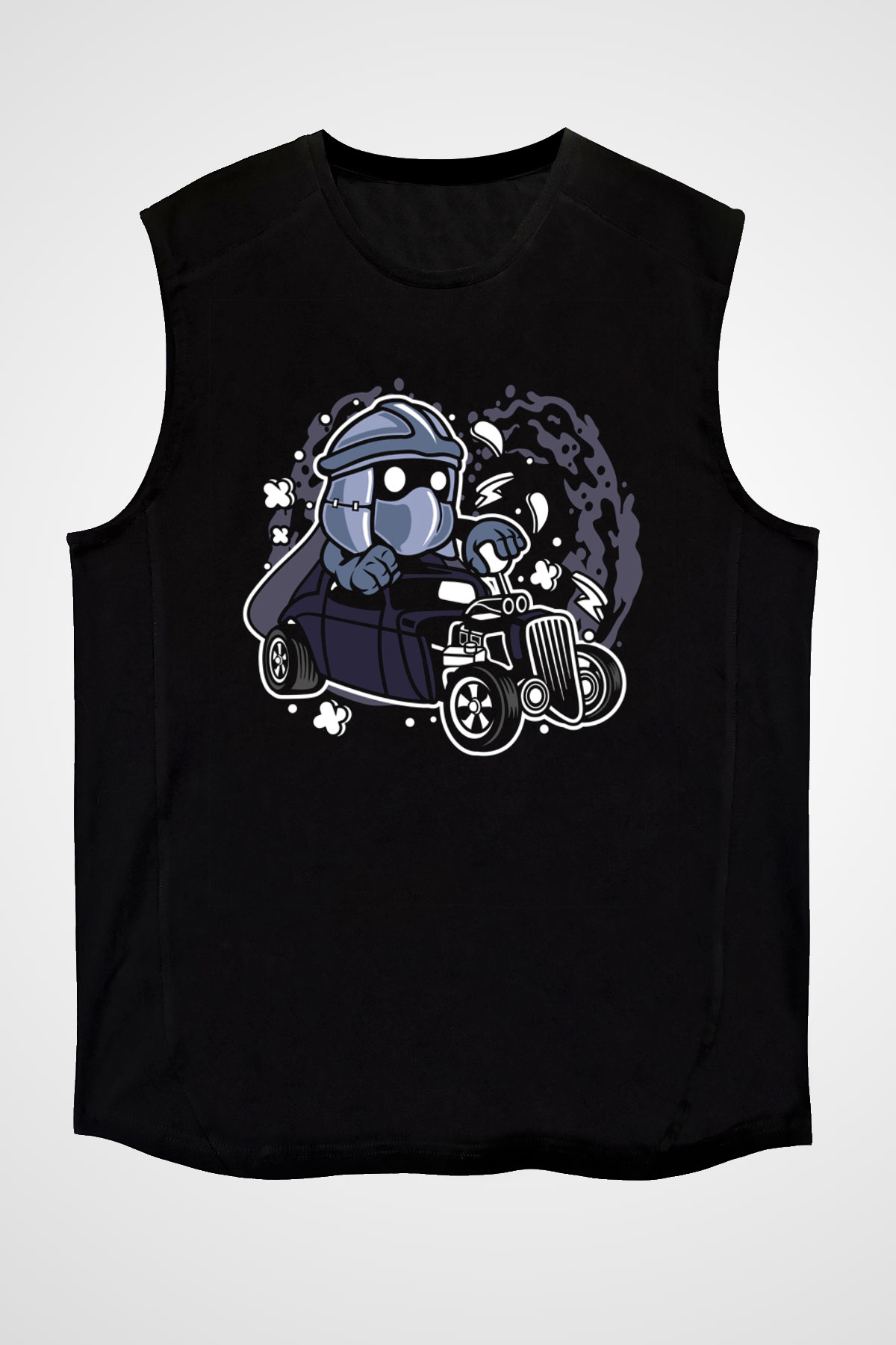 Shredder Hotrod Baskılı Siyah Unisex Kolsuz Tişört