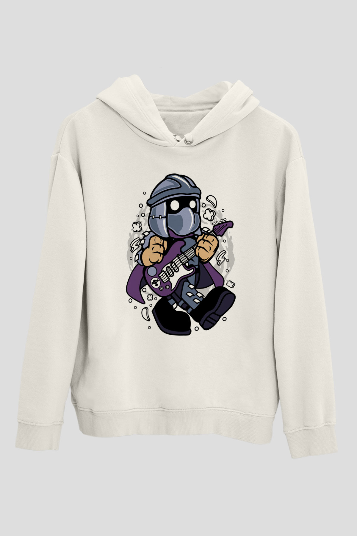 Shredder Rocker Baskılı Beyaz Unisex Hoodie