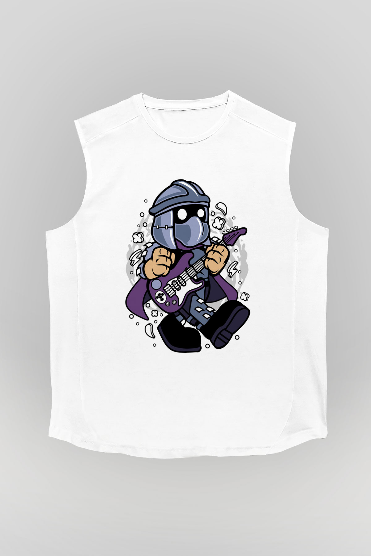 Shredder Rocker Baskılı Beyaz Unisex Kolsuz Tişört