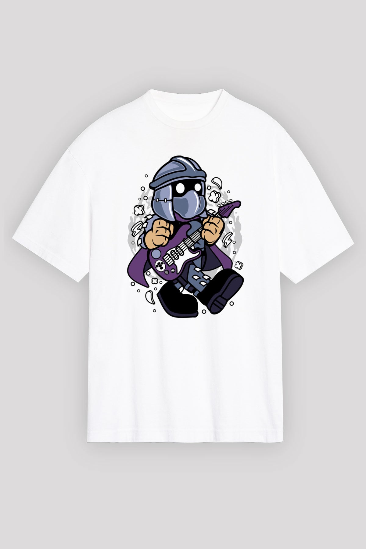Shredder Rocker Baskılı Beyaz Unisex Oversize Tişört