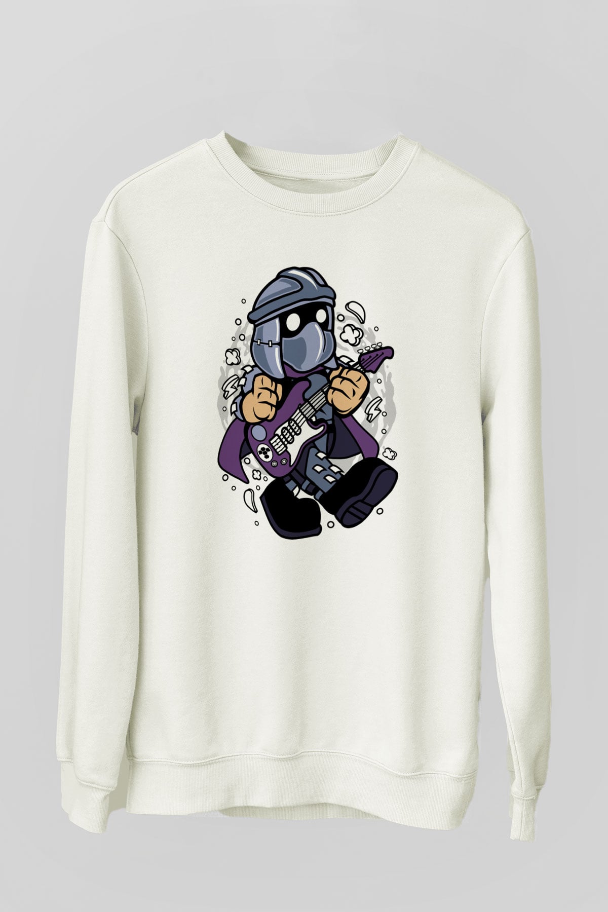 Shredder Rocker Baskılı Beyaz Unisex Sweatshirt