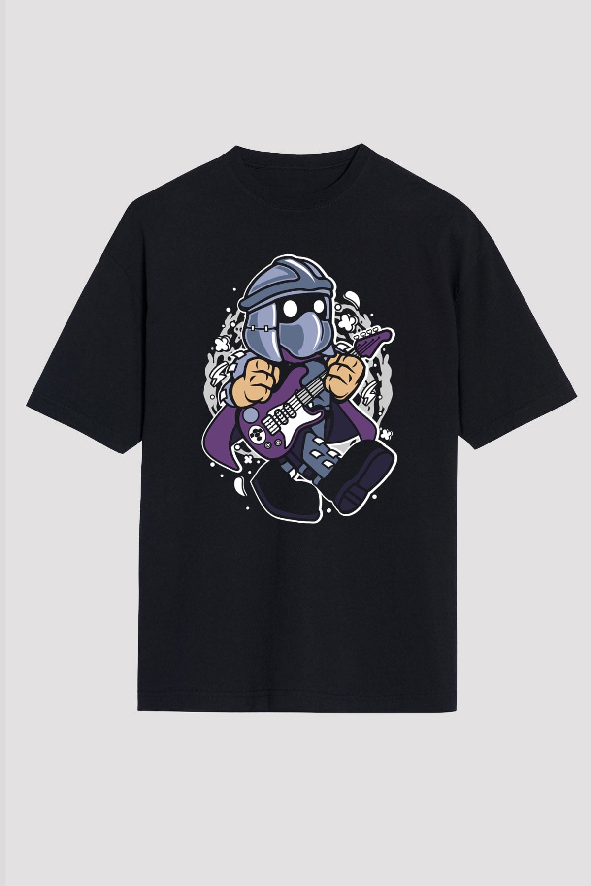 Shredder Rocker Baskılı Siyah Unisex Oversize Tişört