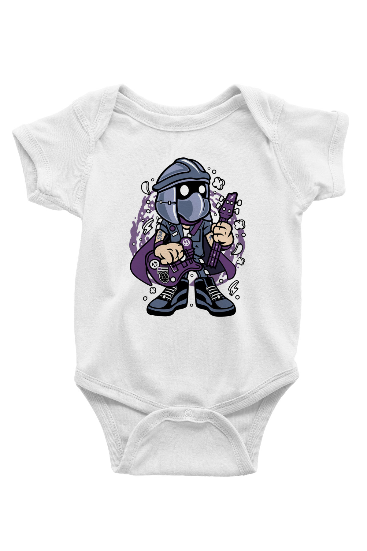 Shredder Rockstar Baskılı Beyaz Unisex Bebek Body - Zıbın