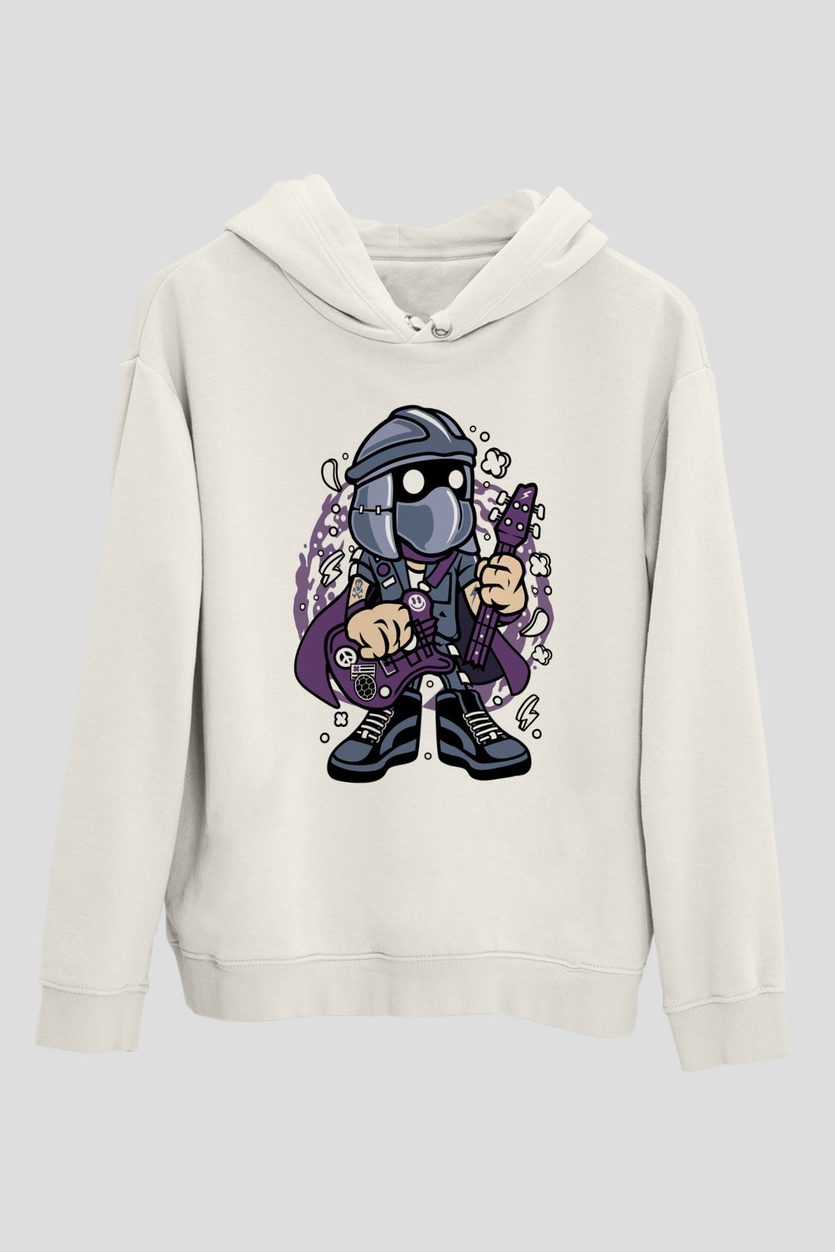 Shredder Rockstar Baskılı Beyaz Unisex Hoodie