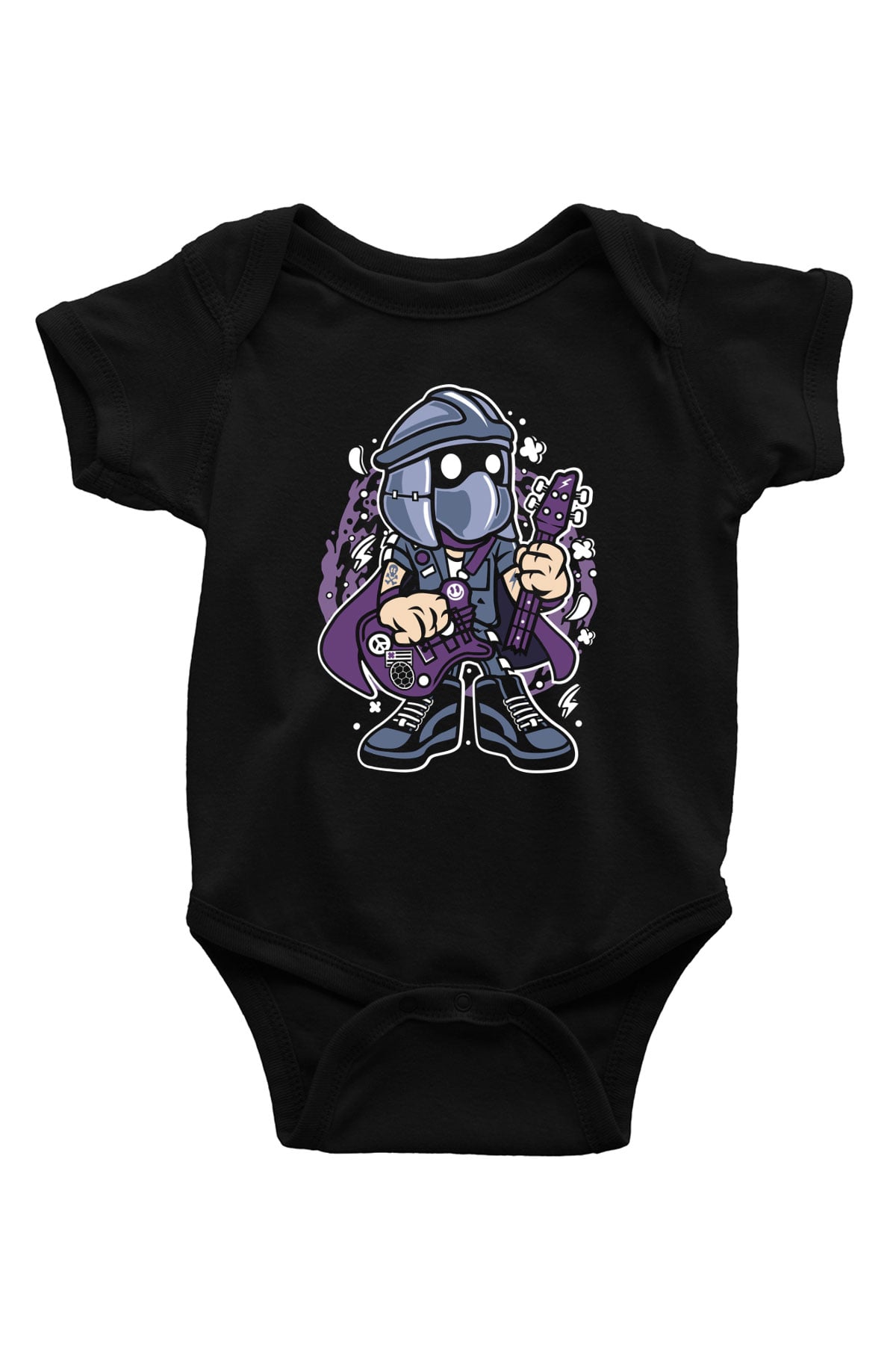 Shredder Rockstar Baskılı Siyah Bebek Body - Zıbın