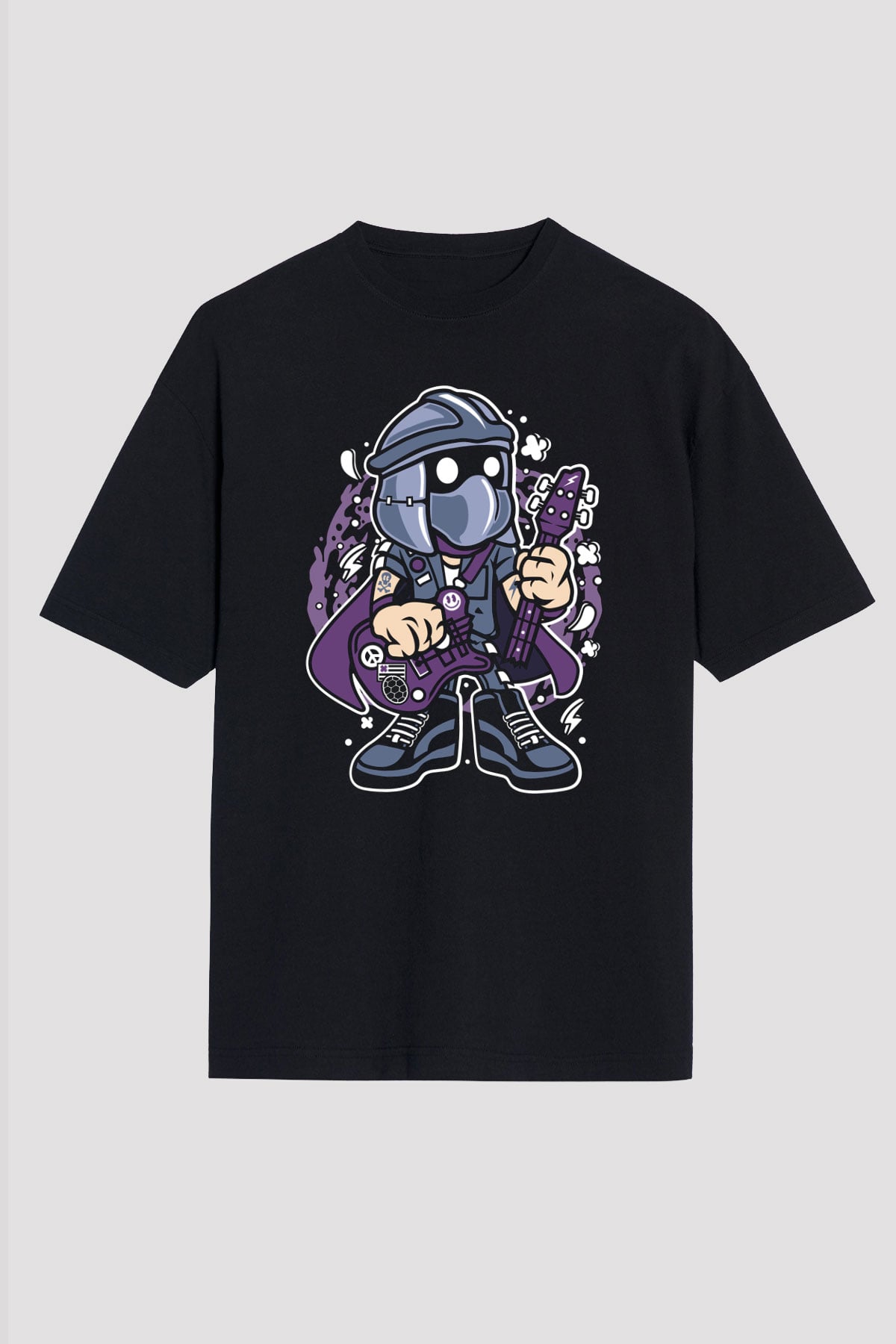 Shredder Rockstar Baskılı Siyah Unisex Oversize Tişört