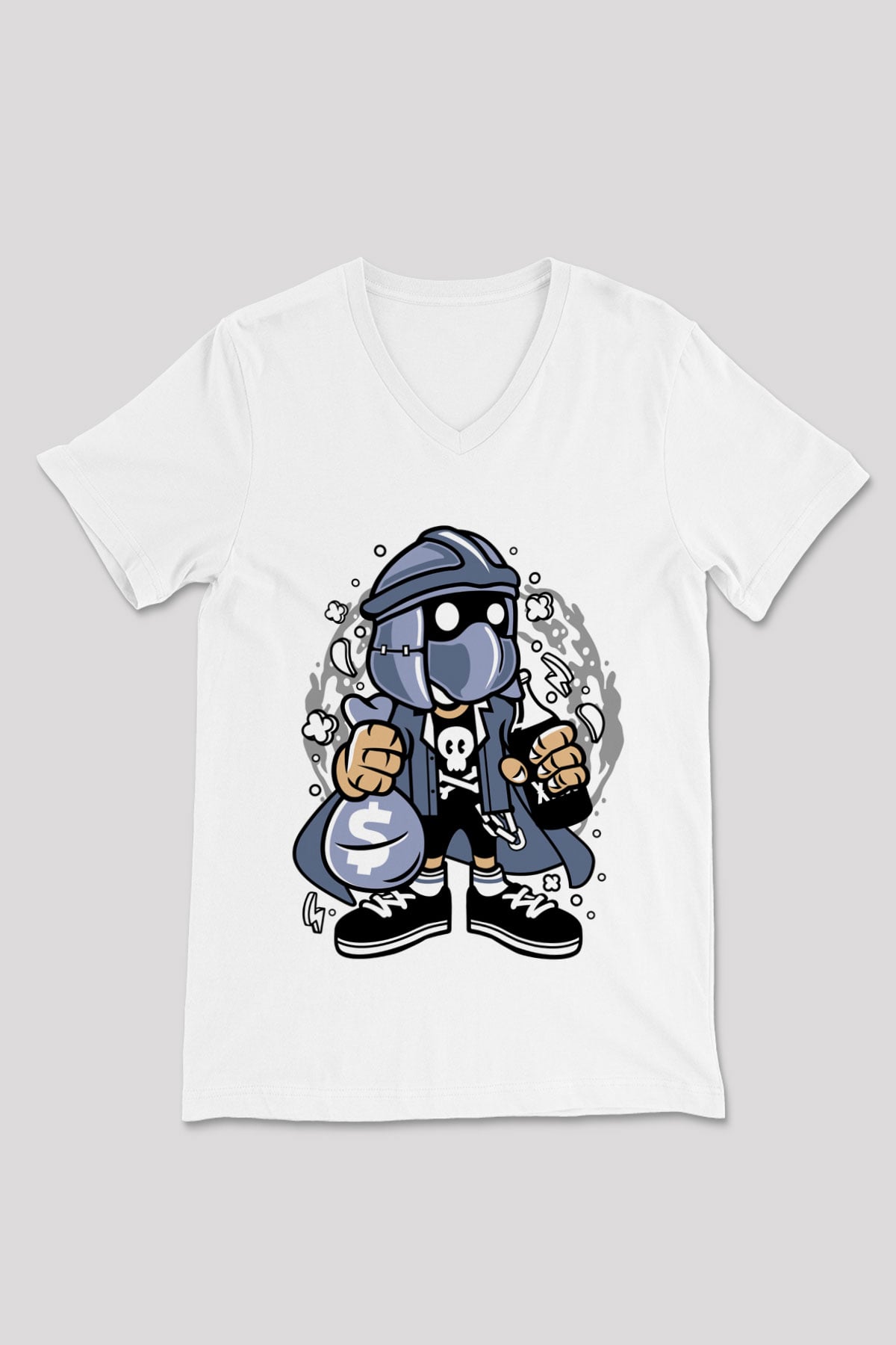 Shredder Street Bastard Baskılı Beyaz Unisex V Yaka Tişört