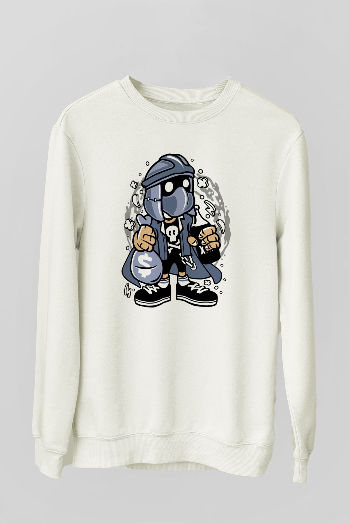 Shredder Street Bastard Baskılı Beyaz Unisex Sweatshirt